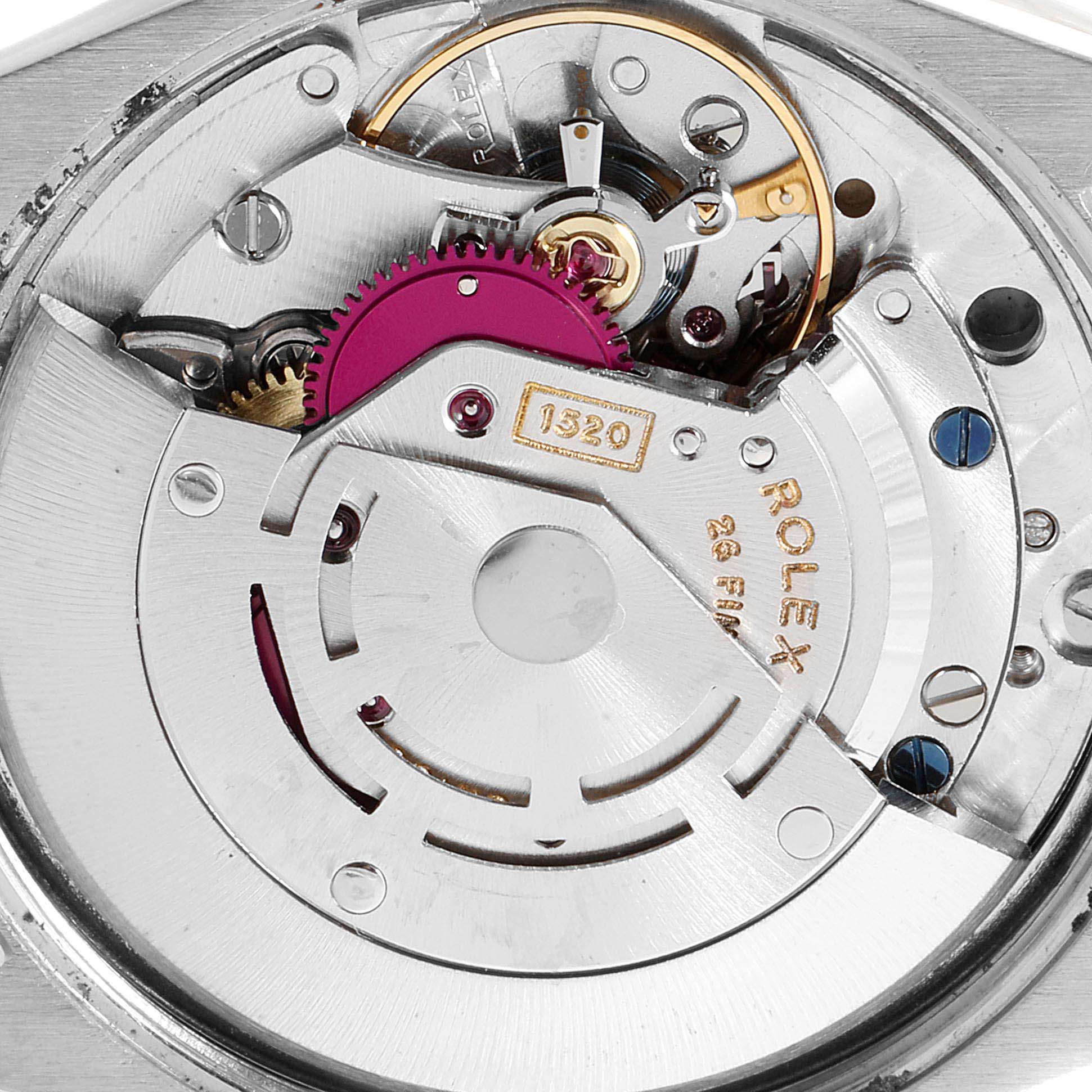 This is a close-up image of the Rolex Air-King 5500 Men's Stainless Steel Silver Dial 5500 Men's Stainless Steel Silver Dial watch movement, showing the mechanism and internal parts.