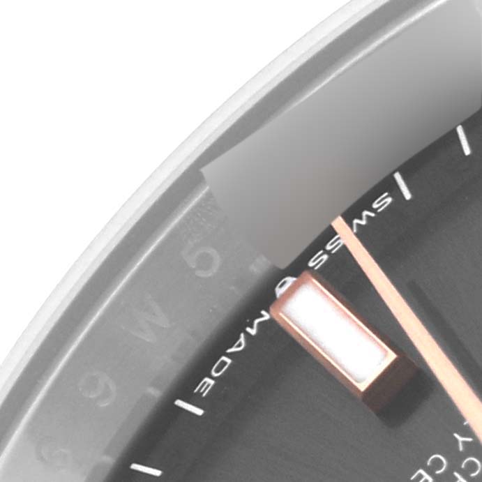 This close-up image shows the dial and indices of the Rolex Datejust 126231 Men's Steel and Gold (two tone) Grey Dial 126231 Men's Steel and Gold (two tone) Grey Dial watch model.