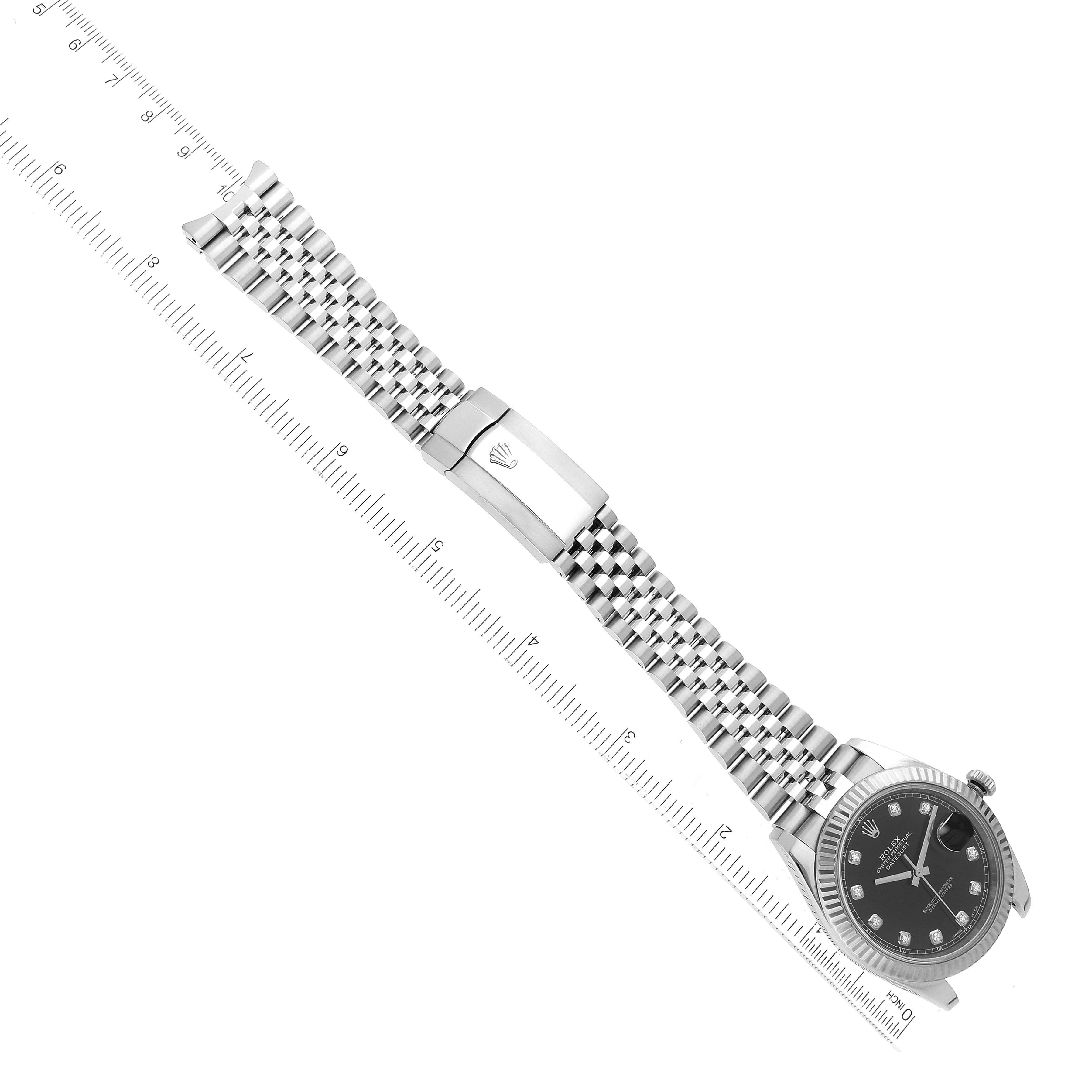 The image shows a Rolex Datejust 41 126334 Men
s Stainless Steel Black Dial 126334 Men
s Stainless Steel Black Dial watch from an overhead angle, highlighting its bracelet and clasp.