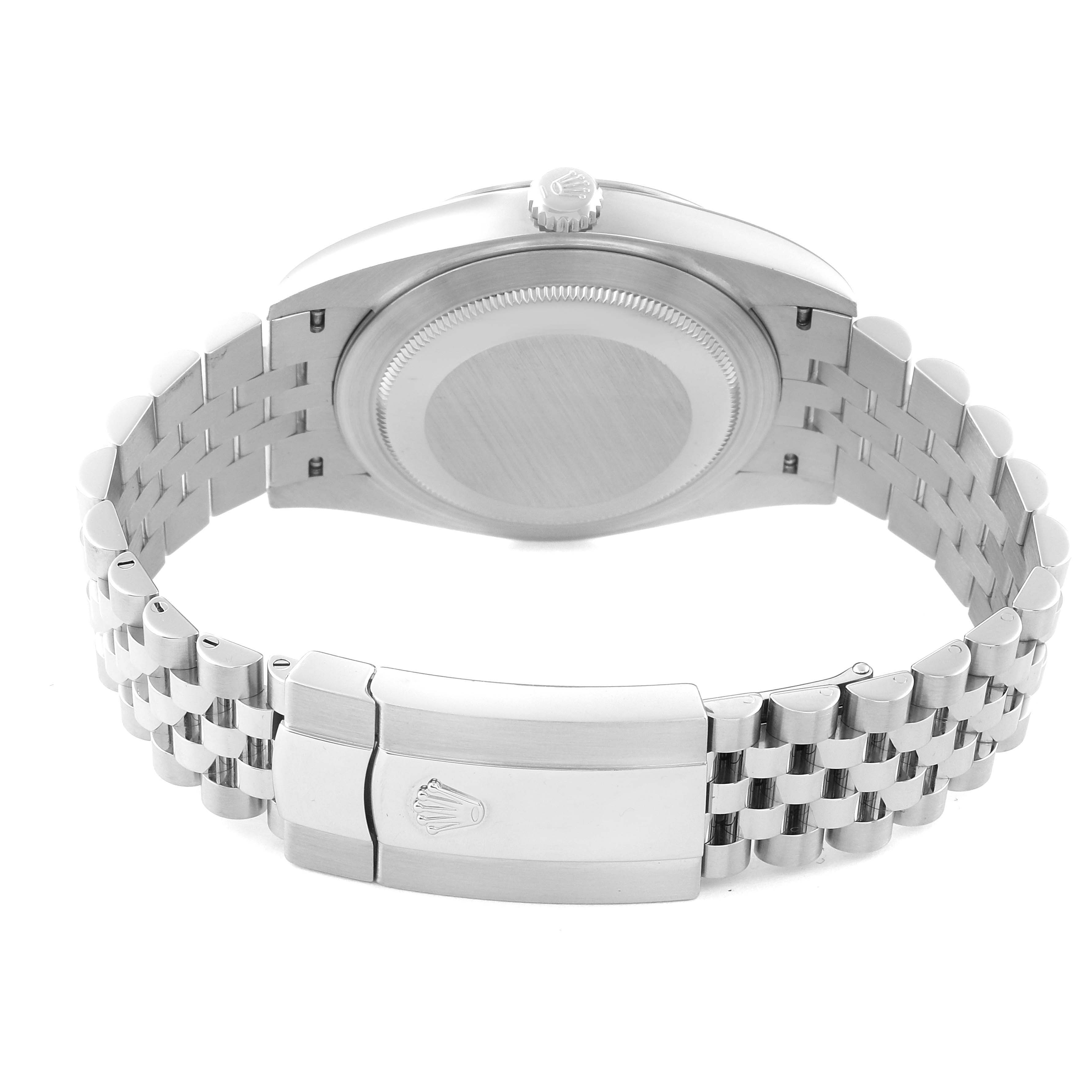 The image shows the back of a Rolex Datejust 41 126334 Men
s Stainless Steel Black Dial 126334 Men
s Stainless Steel Black Dial watch, highlighting the case back, crown, and Jubilee bracelet with clasp.