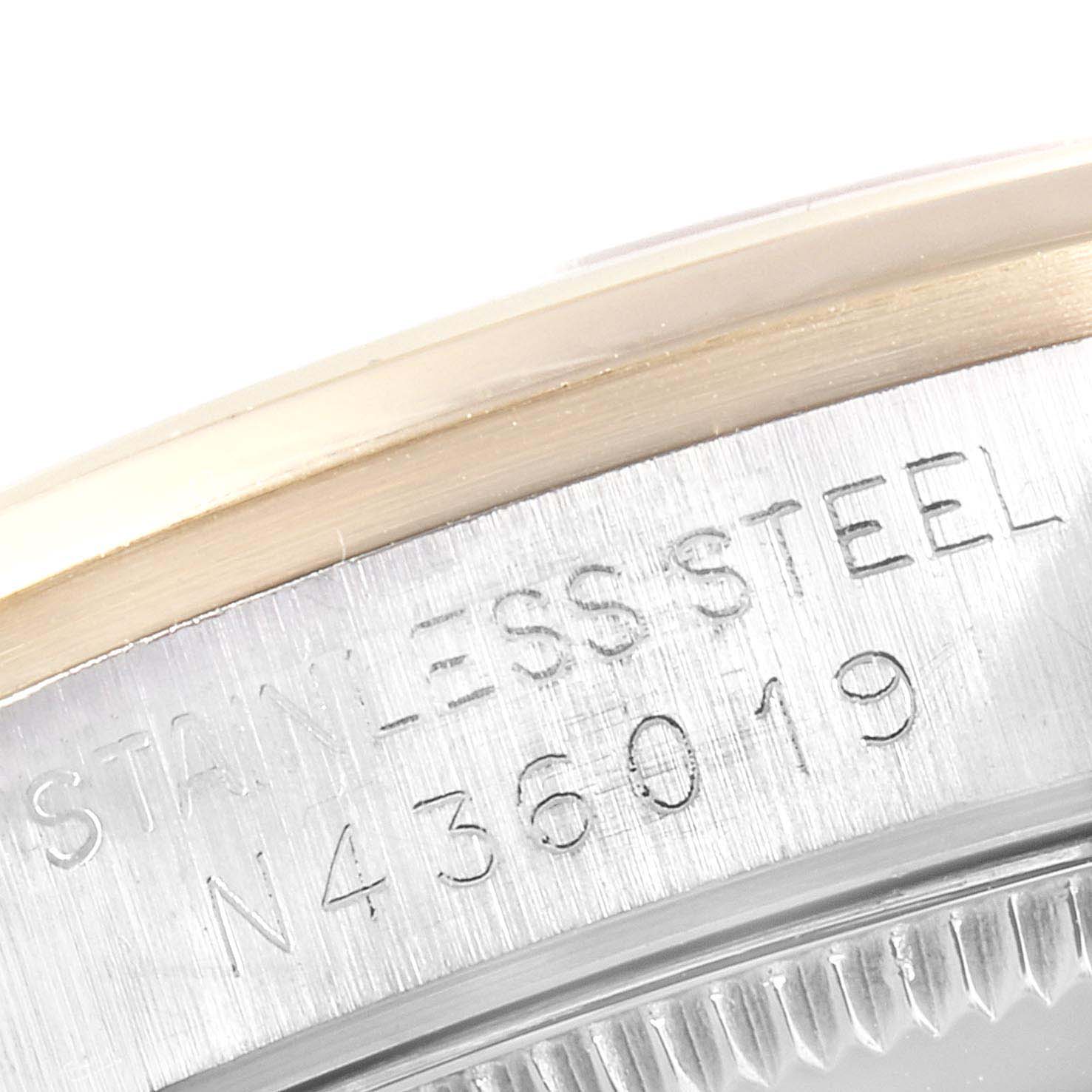 The image shows a close-up of the stainless steel case back with engraving detail of a Rolex Mid-Size 68243 Women
s Steel and Gold (two tone) Beige Dial 68243 Women
s Steel and Gold (two tone) Beige Dial model watch.