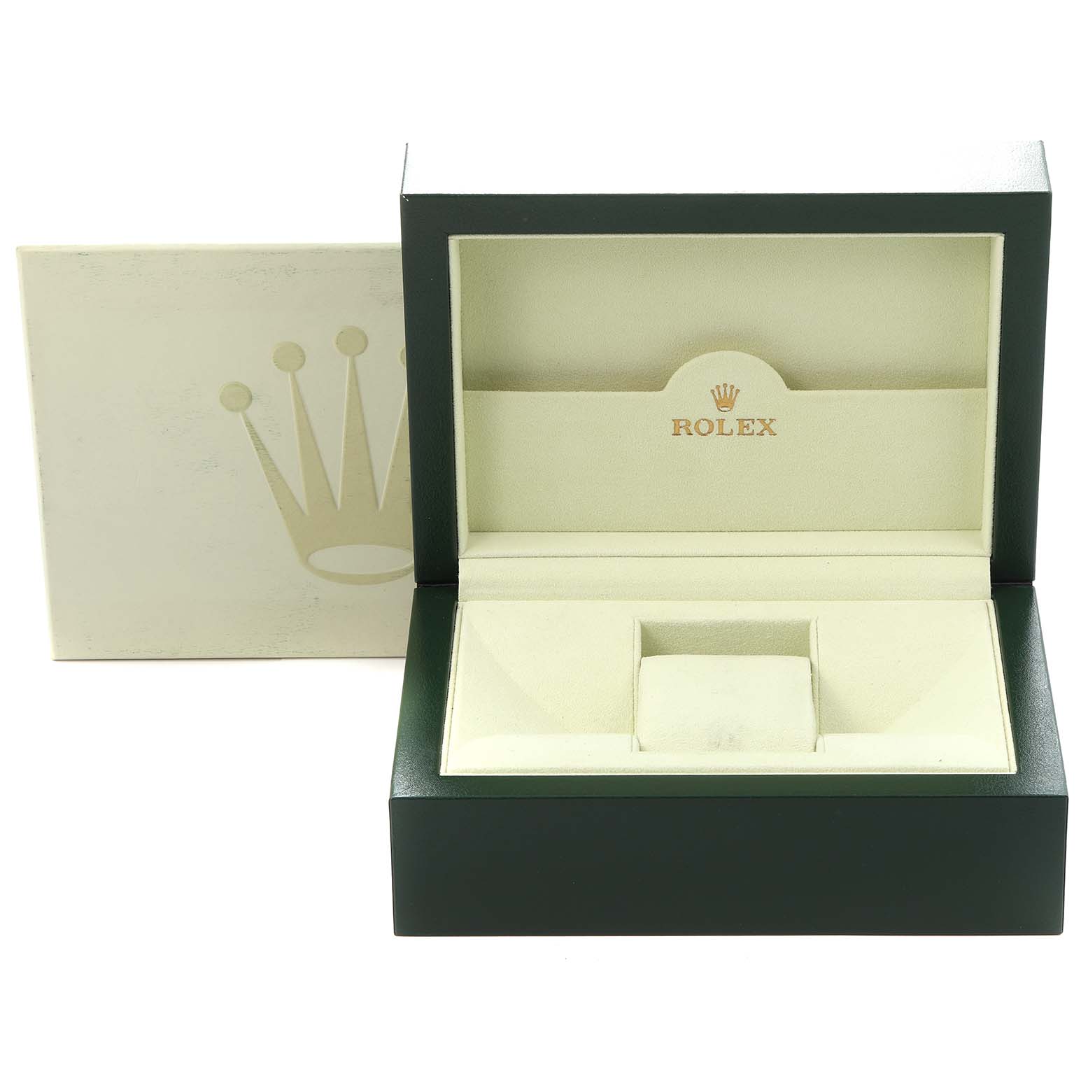 The image shows an open box and outer packaging for a Rolex President 179159 Women's White Gold White Dial 179159 Women's White Gold White Dial model watch, viewed from the front angle.
