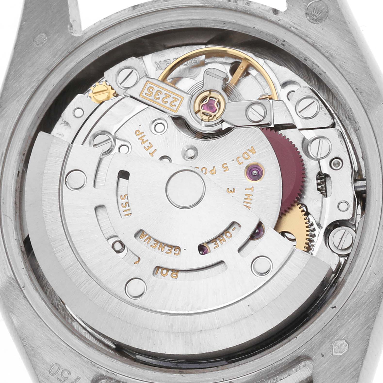 The image shows the inner mechanical movement of a Rolex President 179159 Women's White Gold White Dial 179159 Women's White Gold White Dial watch from a top-down angle.