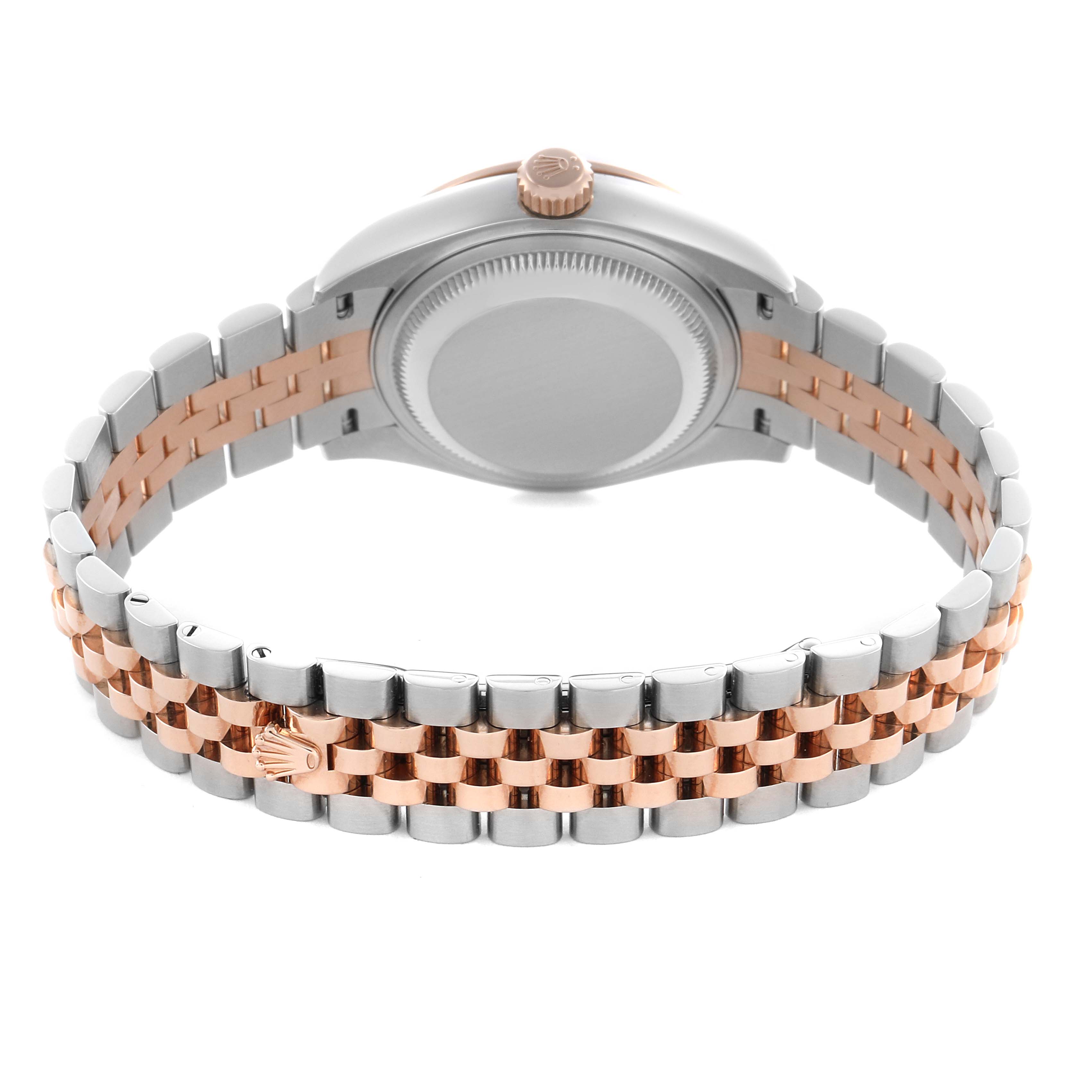 The image shows the back of the Rolex Datejust 279381 Women's Steel and Gold (two tone) Brown Dial 279381 Women's Steel and Gold (two tone) Brown Dial watch, highlighting the two-tone bracelet and case back.