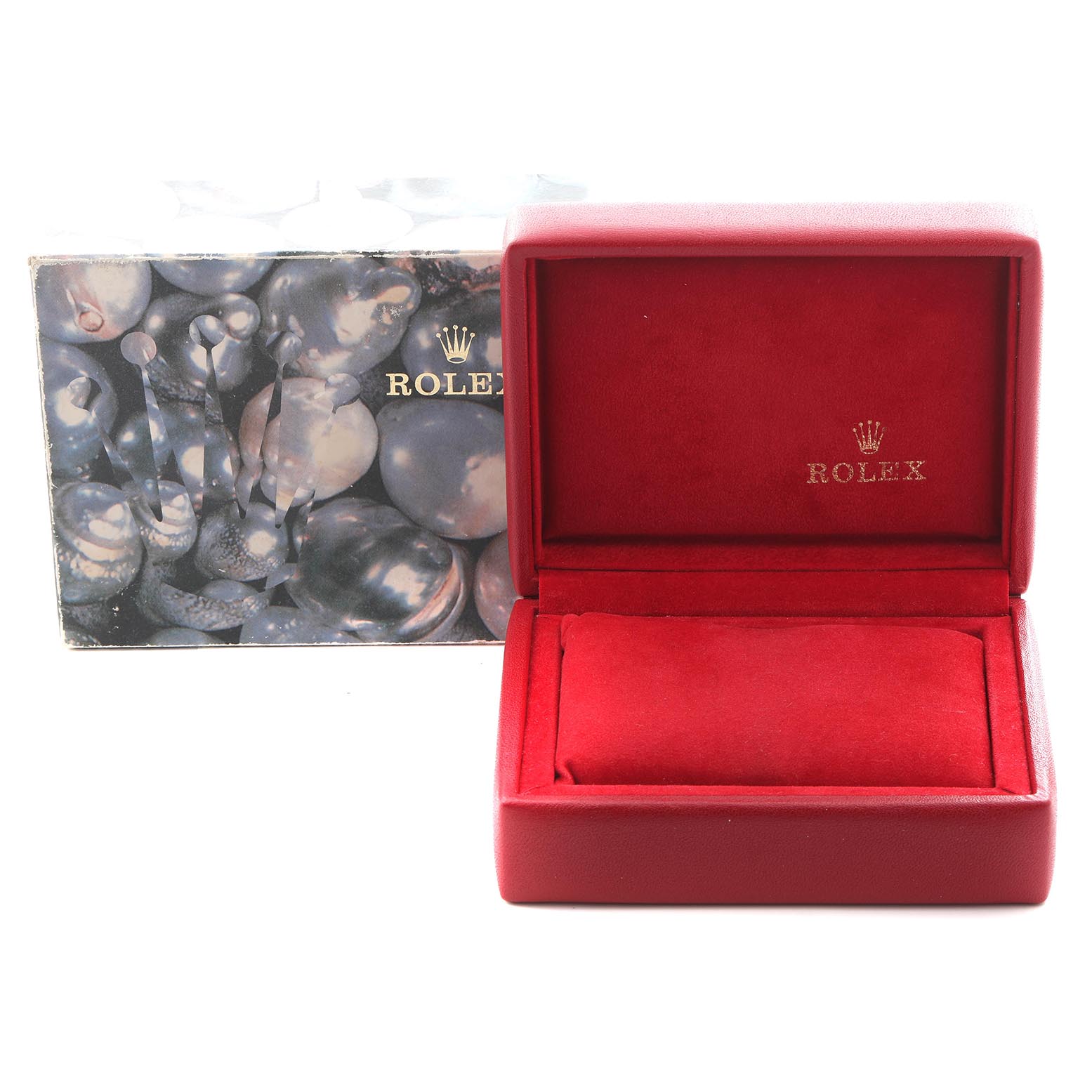 The image shows a Rolex Datejust 69173 Women's Steel and Gold (two tone) Silver Dial 69173 Women's Steel and Gold (two tone) Silver Dial watch box in red, with its branded sleeve in the background.