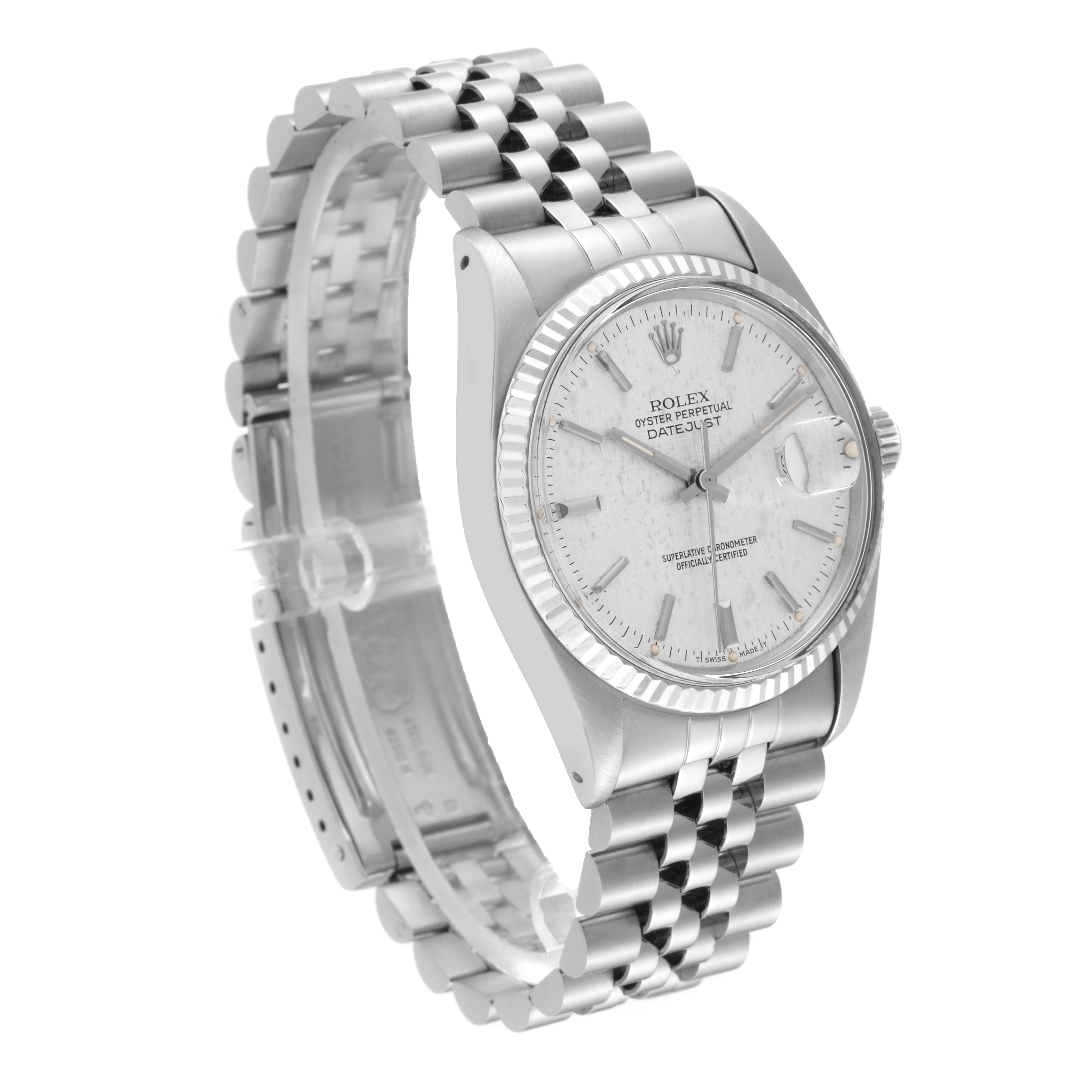 The image shows a Rolex Vintage Collection 16014 Men's Stainless Steel Silver Dial 16014 Men's Stainless Steel Silver Dial model watch from a three-quarter angle, highlighting its face, bezel, and bracelet.