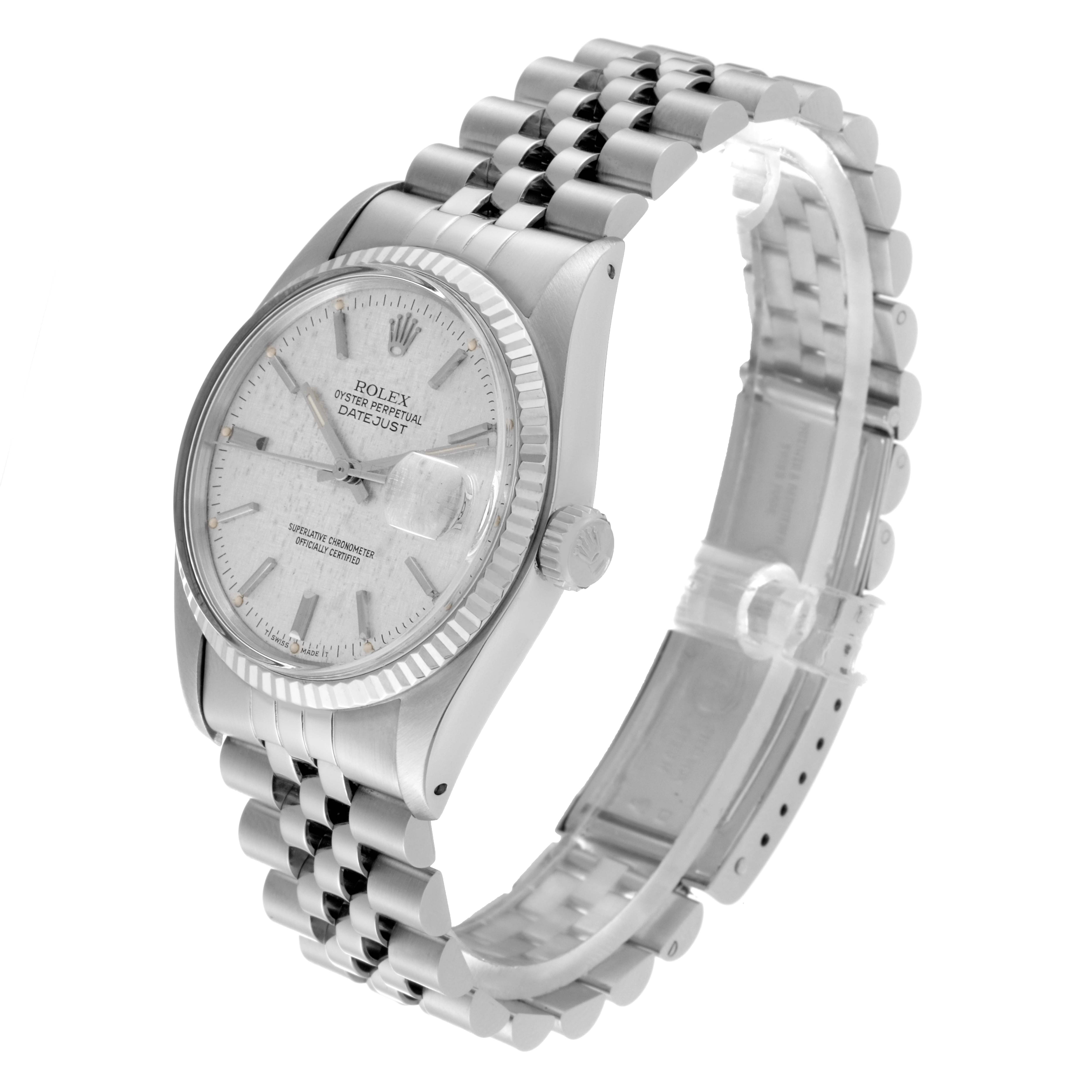 The image shows a Rolex Vintage Collection 16014 Men's Stainless Steel Silver Dial 16014 Men's Stainless Steel Silver Dial watch at an angled side view, featuring the case, dial, and bracelet.