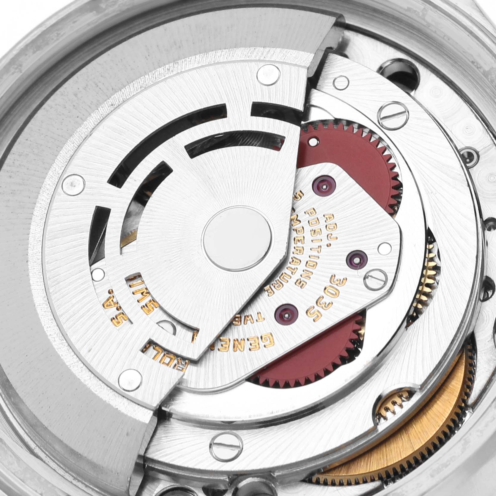 This image shows the intricate internal mechanism of the Vintage Collection model by Rolex, focusing on the movement and rotor.