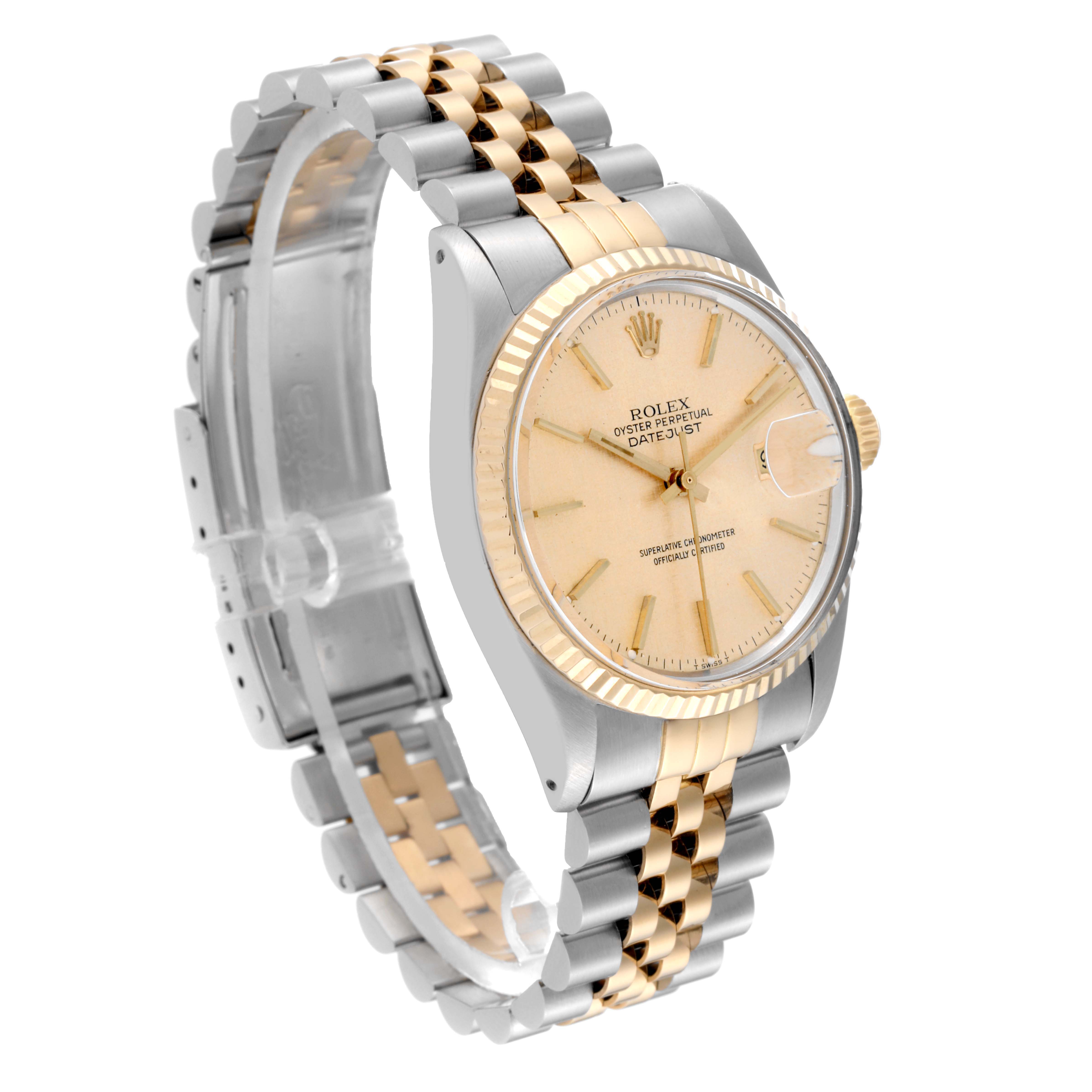 The Rolex Vintage Collection 16013 Men's Steel and Gold (two tone) Champagne Dial 16013 Men's Steel and Gold (two tone) Champagne Dial model is shown from a three-quarter angle, highlighting the watch face, bezel, and bracelet.