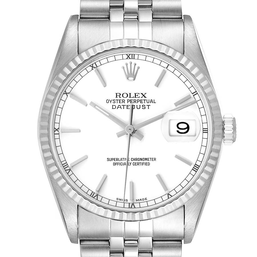 Rolex Datejust White Dial Steel White Gold Mens Watch 16234 SwissWatchExpo
