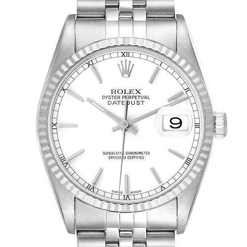 Photo of Rolex Datejust White Dial Steel White Gold Mens Watch 16234