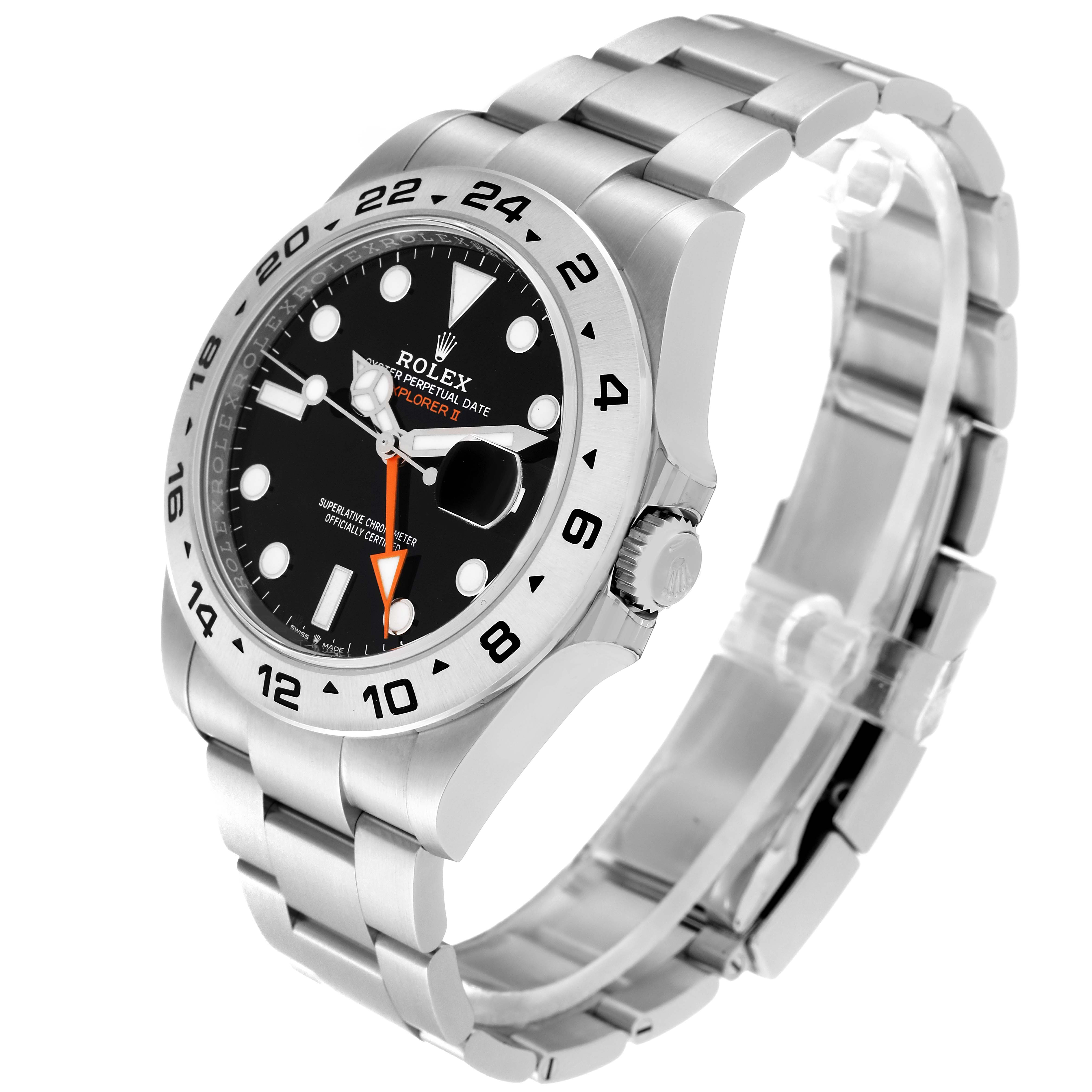 The Rolex Explorer 226570 Men's Stainless Steel Black Dial 226570 Men's Stainless Steel Black Dial model watch is shown at an angle highlighting the dial, bezel, crown, and bracelet.