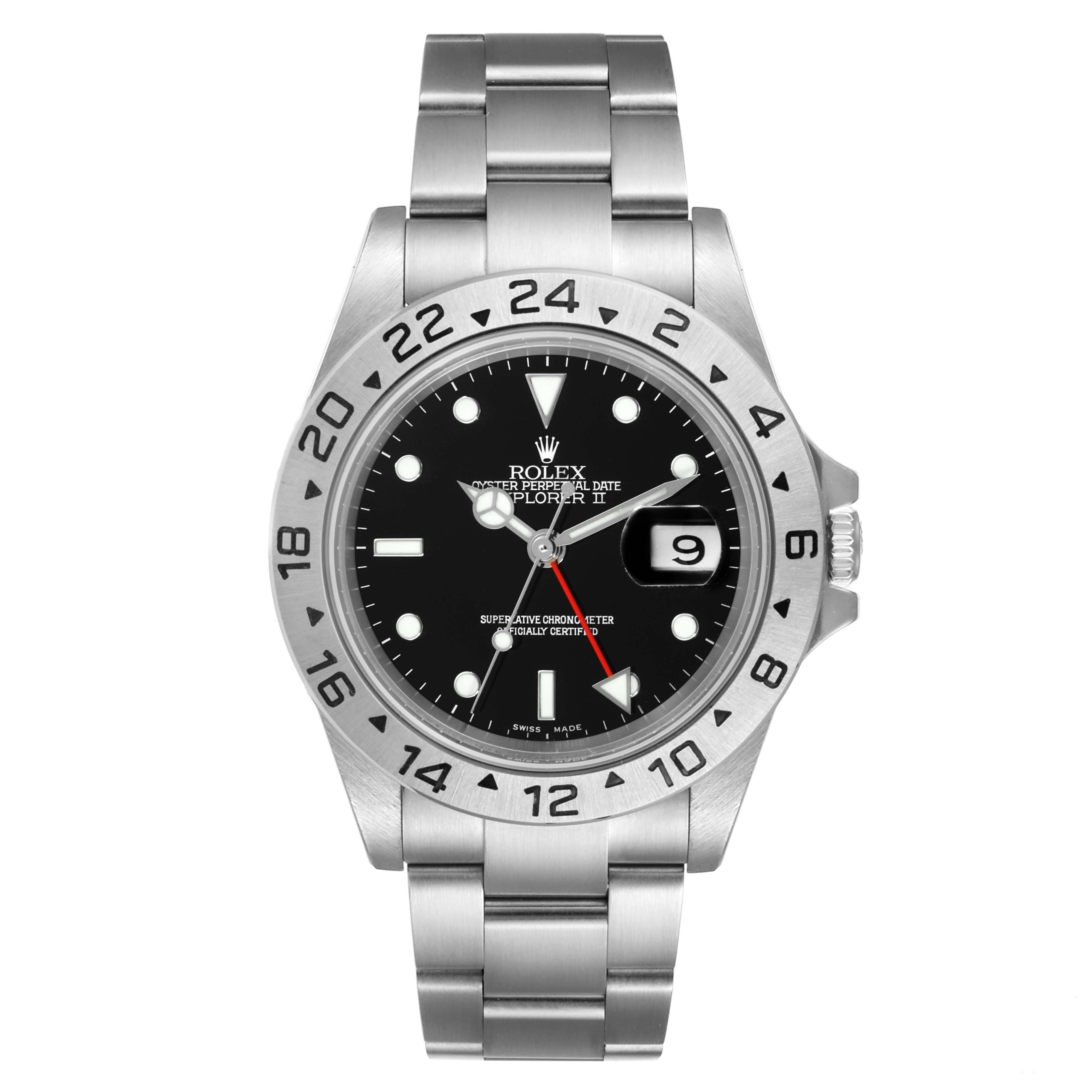 This image shows a front view of the Rolex Explorer 16570 Men
s Stainless Steel Black Dial 16570 Men
s Stainless Steel Black Dial watch, displaying the face, bezel, and bracelet.