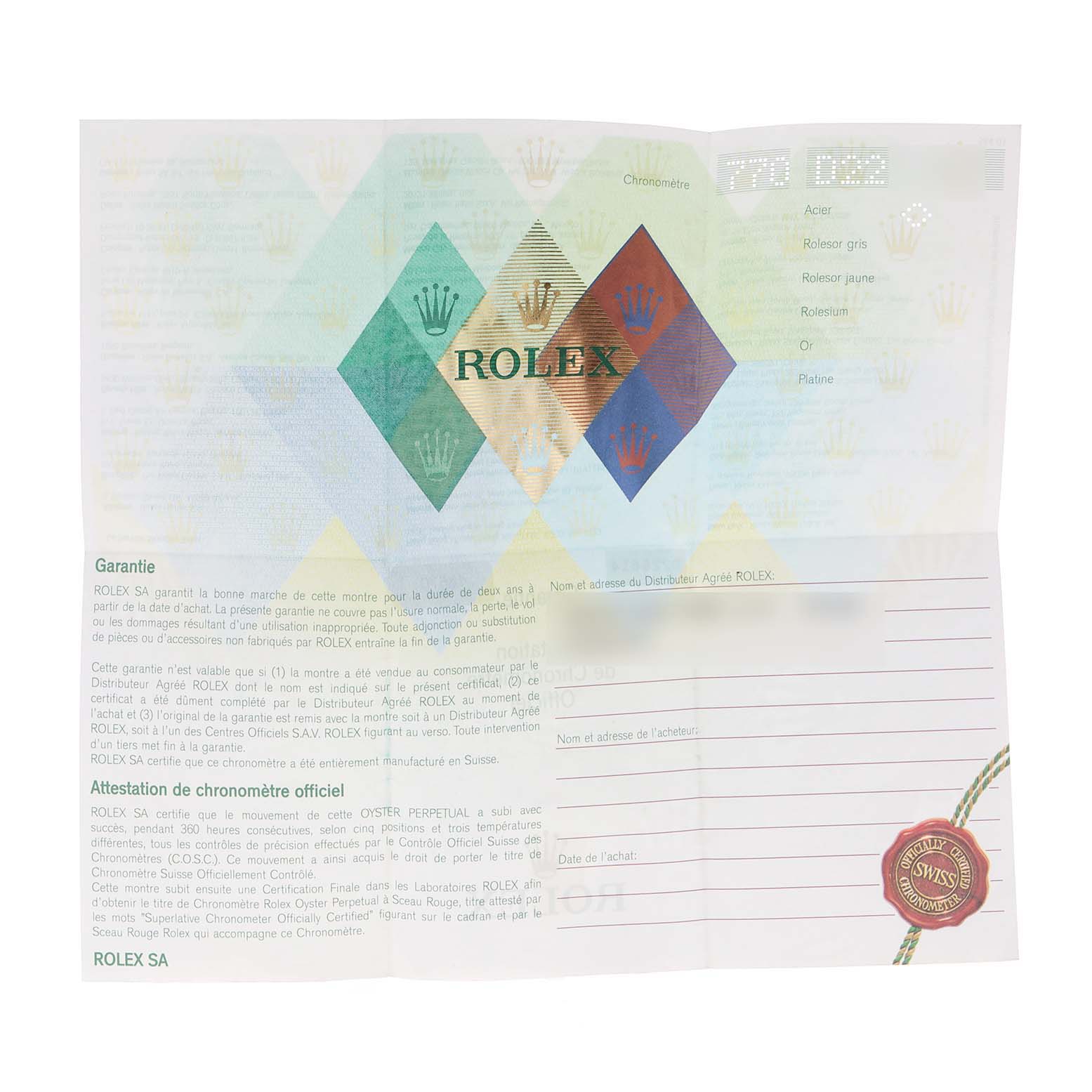 This image shows the warranty certificate and Best Quality
ation card for a Rolex Explorer 16570 Men
s Stainless Steel Black Dial 16570 Men
s Stainless Steel Black Dial watch.