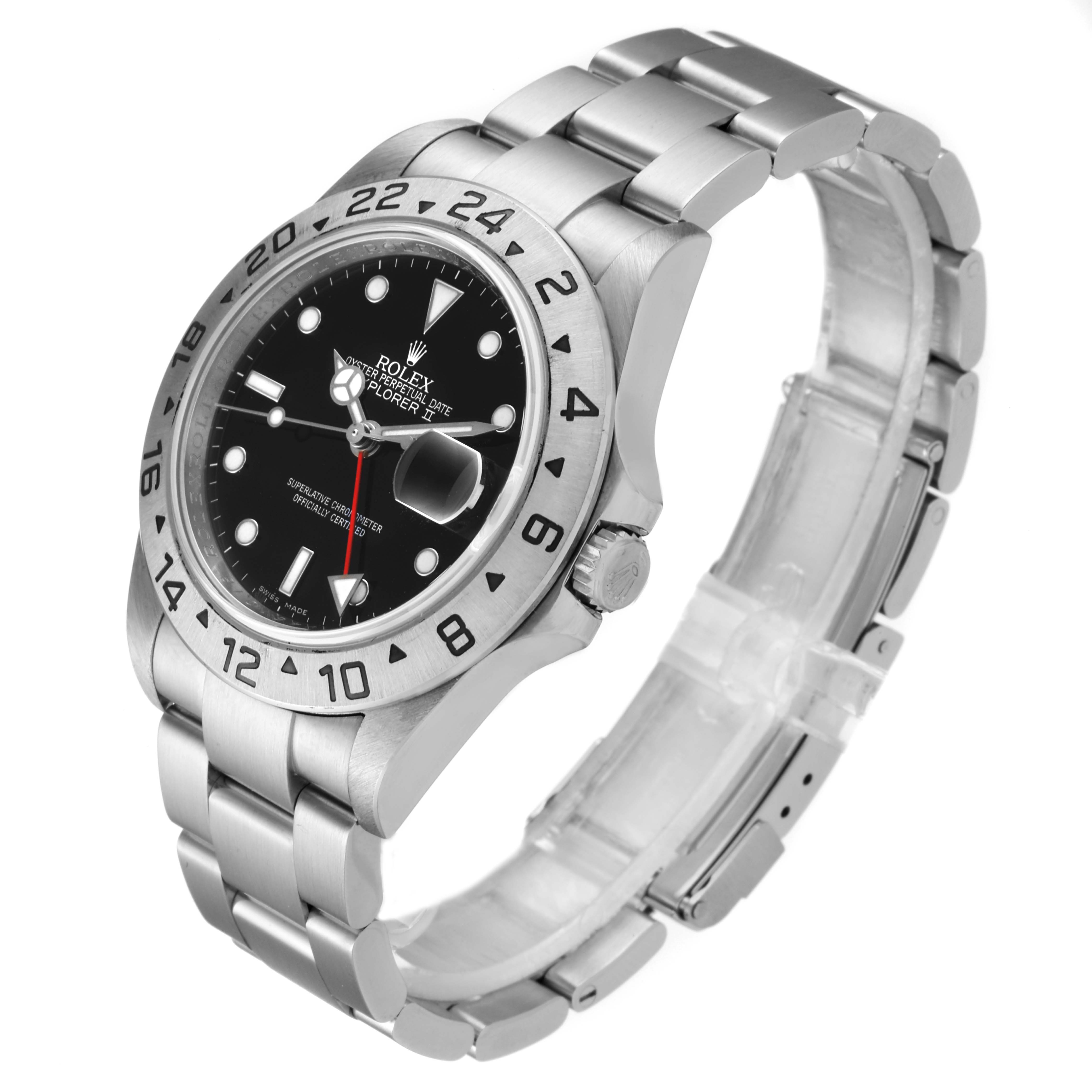 The image shows a Rolex Explorer 16570 Men's Stainless Steel Black Dial 16570 Men's Stainless Steel Black Dial watch at an angle highlighting its face, bezel, crown, and stainless steel bracelet.