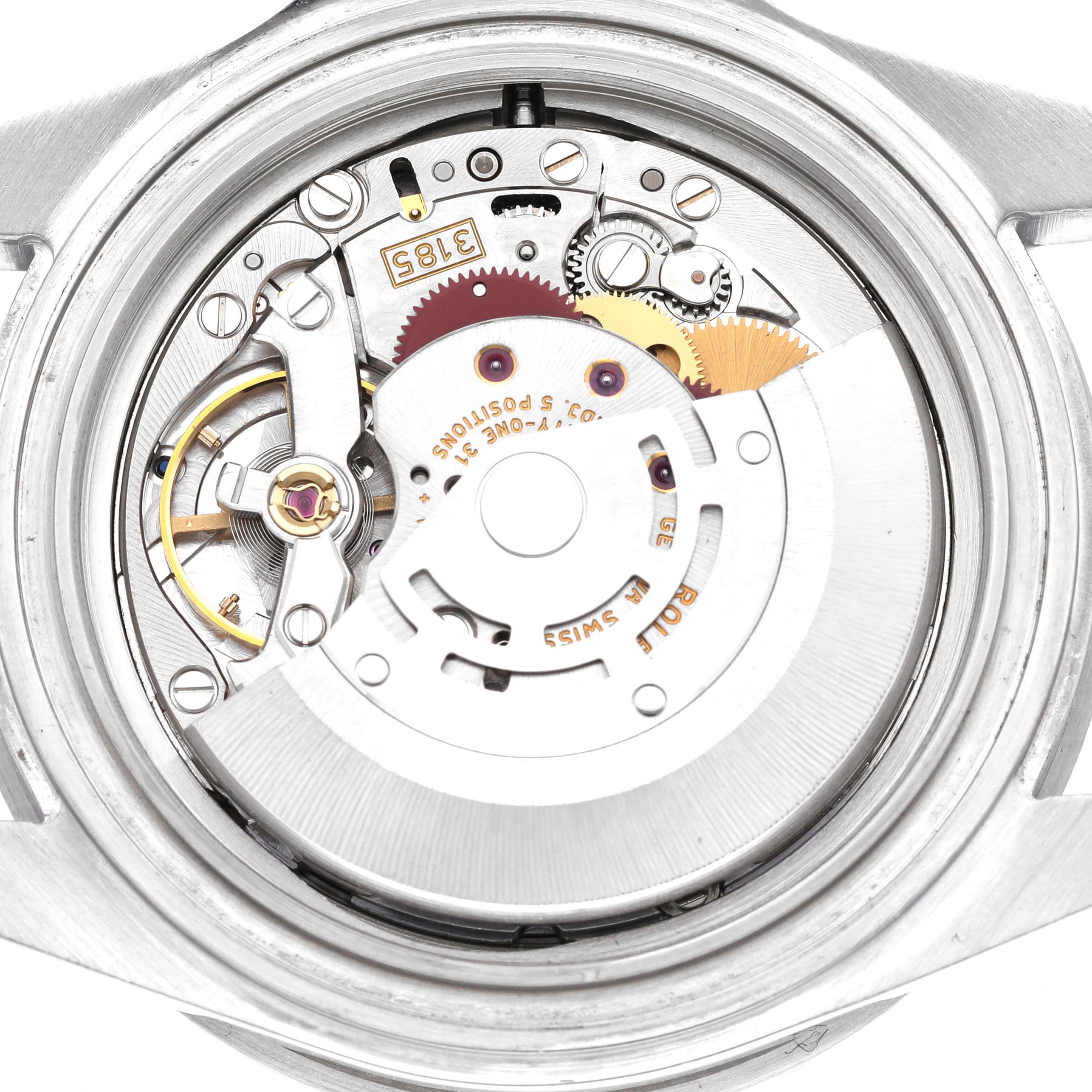 The image shows the internal mechanical movement of a Rolex GMT-Master 16710 Men's Stainless Steel Black Dial 16710 Men's Stainless Steel Black Dial watch from a back view.