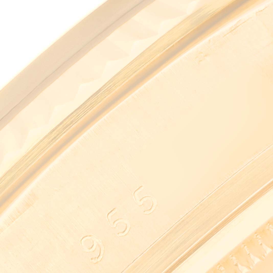 This image shows a close-up, angled view of the inner case back of a Rolex President 18038 Men's Yellow Gold Black Dial 18038 Men's Yellow Gold Black Dial model with the number 955 visible.