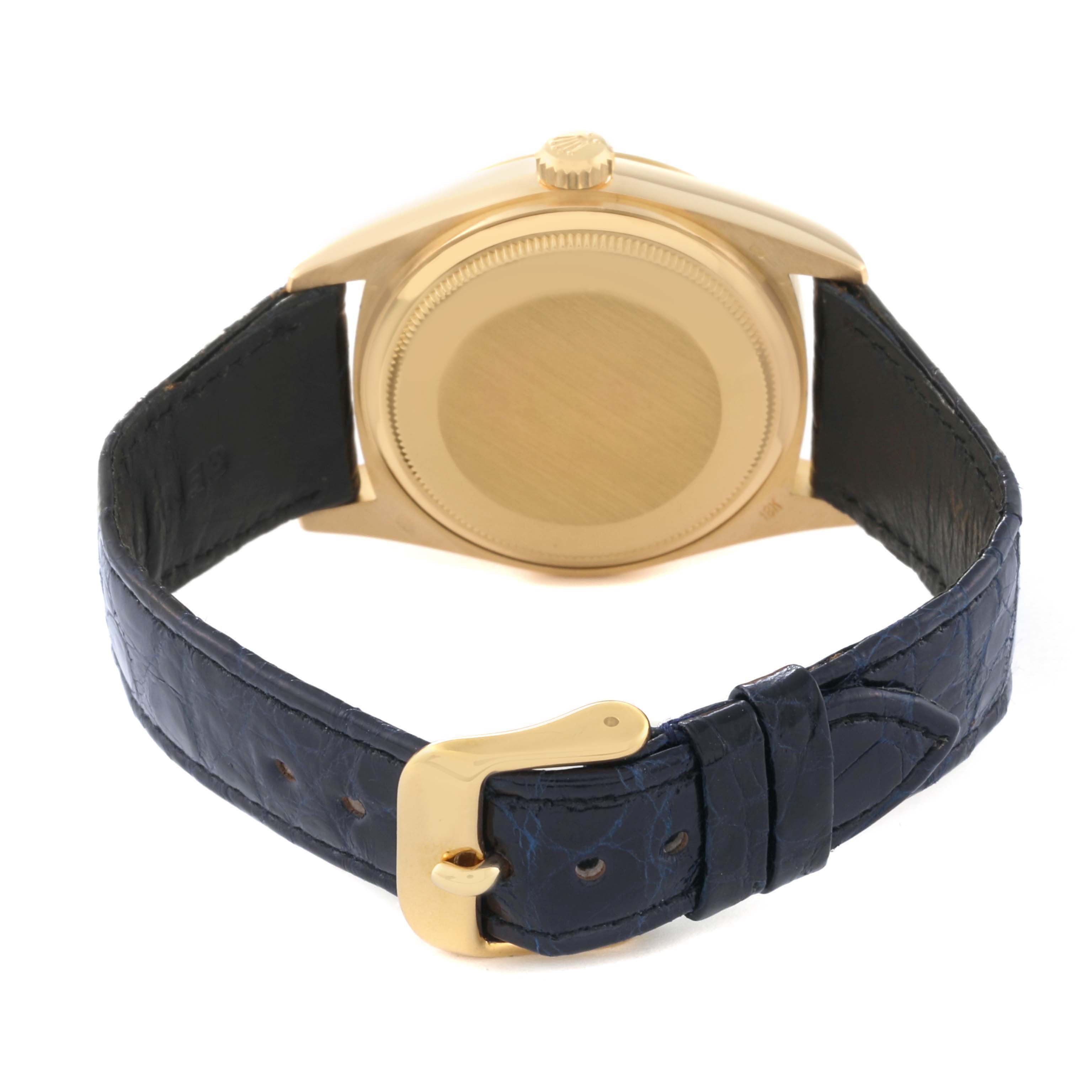 The image shows the back and strap of a Rolex President 18038 Men's Yellow Gold Black Dial 18038 Men's Yellow Gold Black Dial model watch, viewed from the rear.