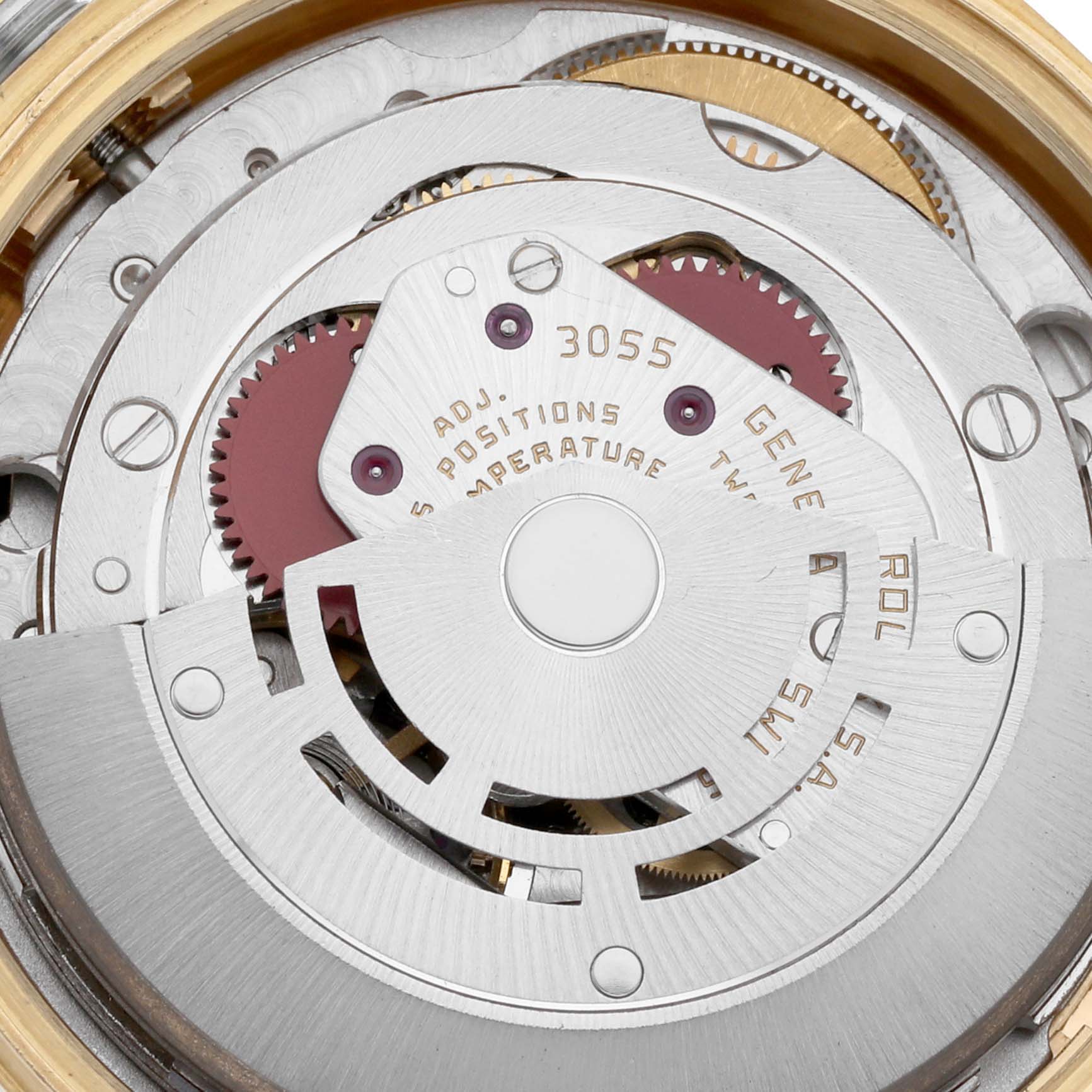 This image shows the internal mechanical movement of a Rolex President 18038 Men's Yellow Gold Black Dial 18038 Men's Yellow Gold Black Dial model watch, viewed from the back.