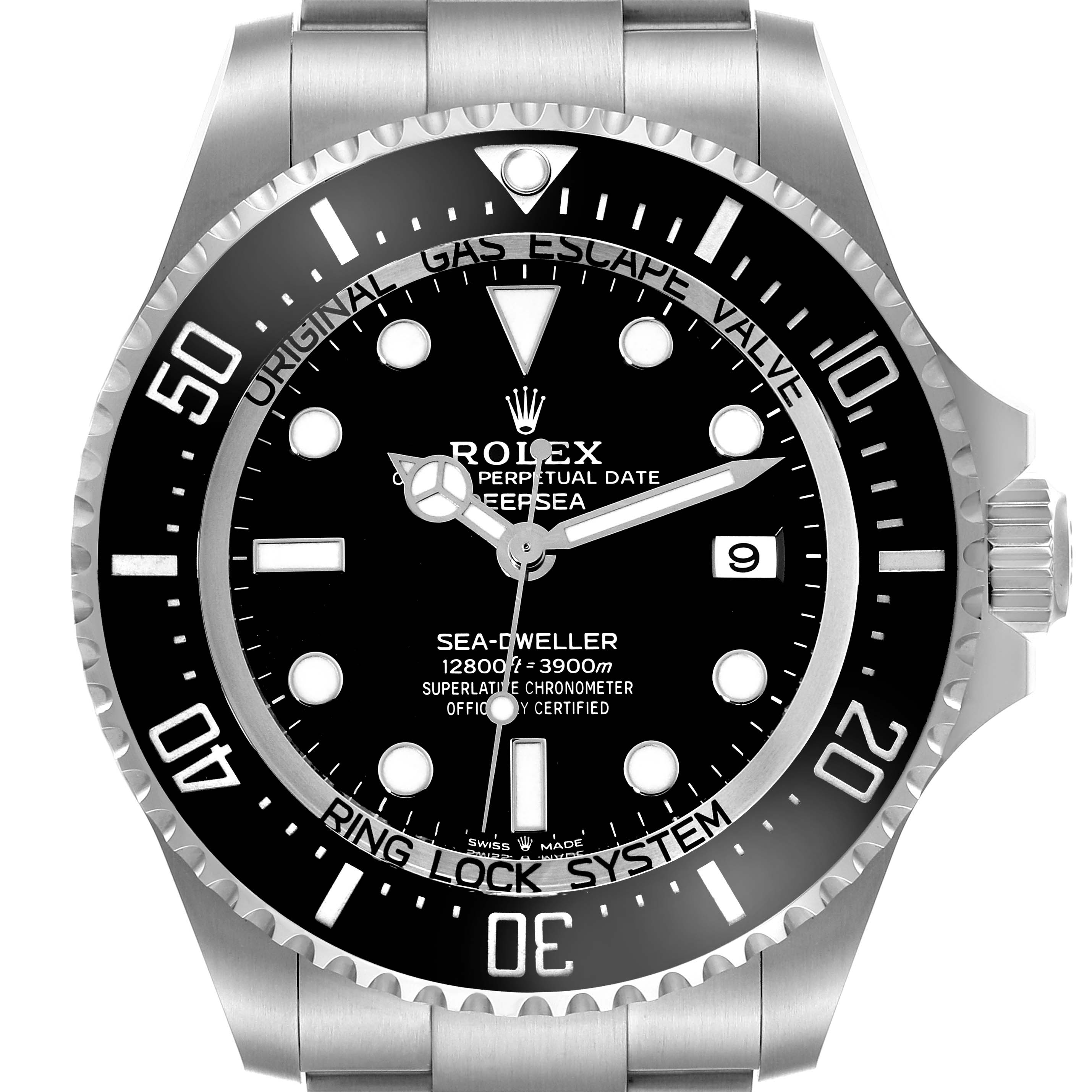 The image shows a front view of the Rolex Sea-Dweller 136660 Men
s Stainless Steel Black Dial 136660 Men
s Stainless Steel Black Dial watch, highlighting the face, bezel, and bracelet.