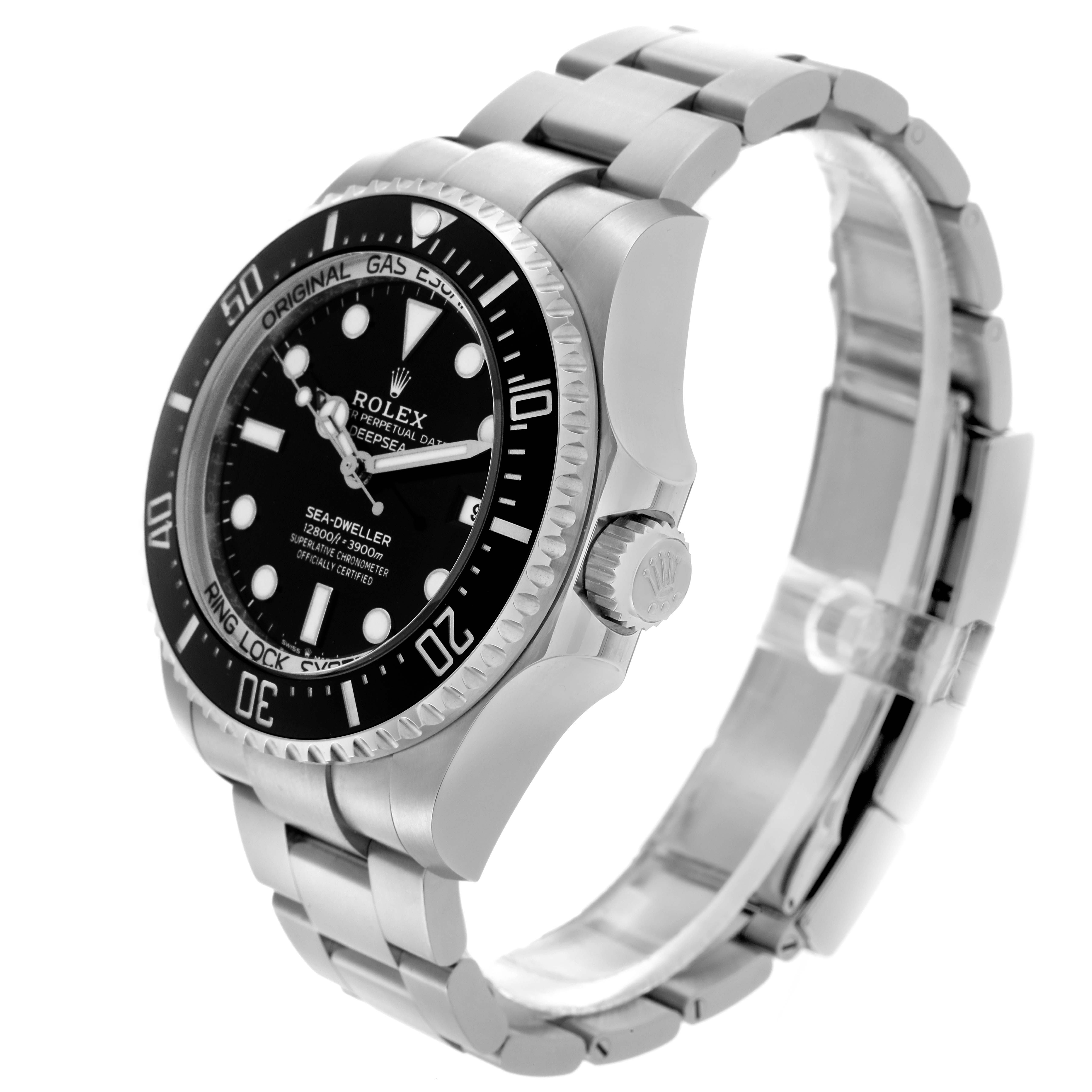 The Rolex Sea-Dweller 136660 Men's Stainless Steel Black Dial 136660 Men's Stainless Steel Black Dial watch is shown at a three-quarter angle, displaying the bezel, dial, crown, and metal bracelet.