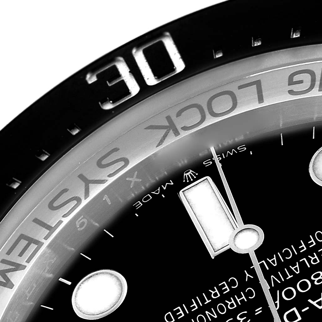 The image shows a close-up of the Rolex Sea-Dweller 136660 Men's Stainless Steel Black Dial 136660 Men's Stainless Steel Black Dial watch, focusing on the bezel, dial, and markings.