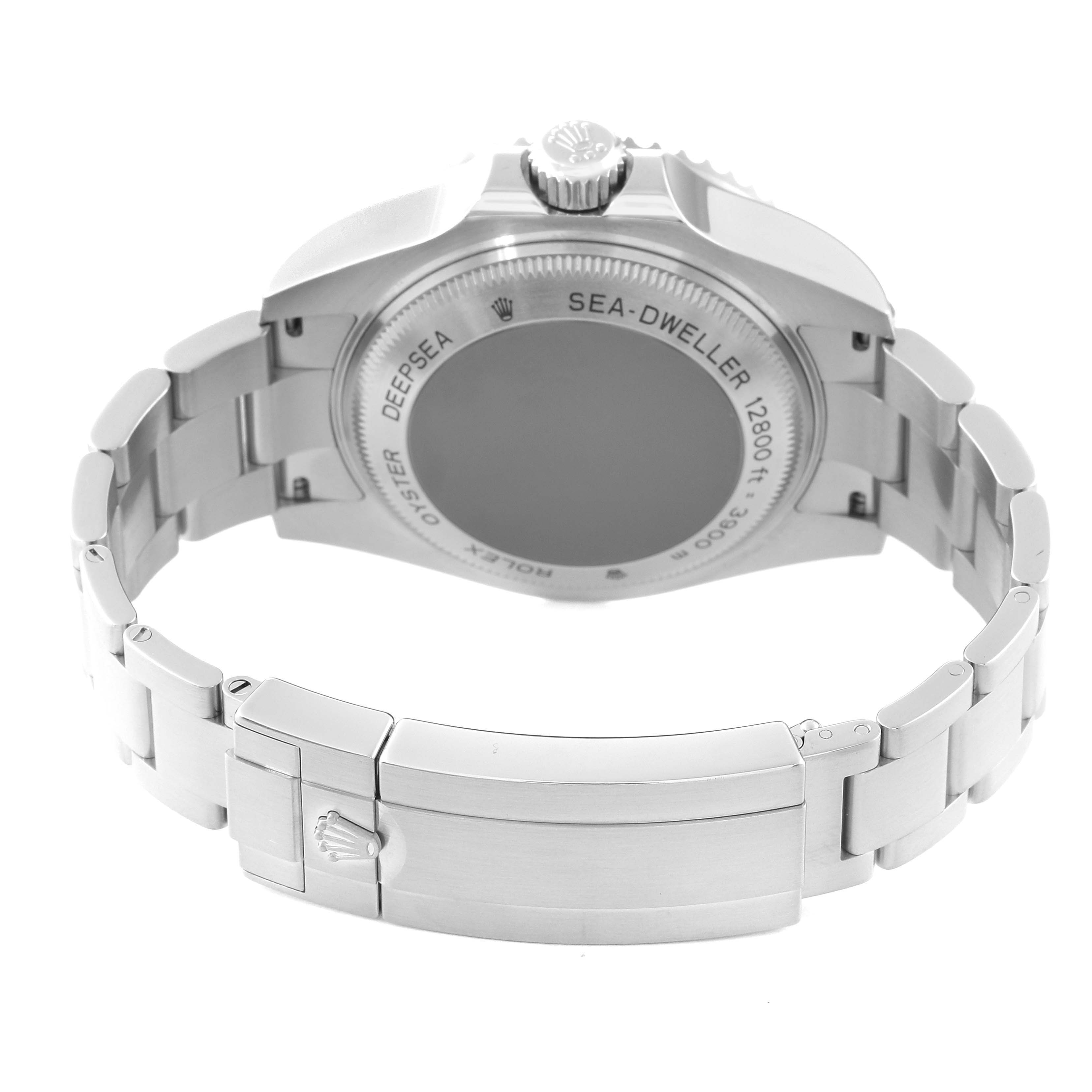 The image shows the back view of a Rolex Sea-Dweller 116660 Men
s Stainless Steel Blue Dial 116660 Men
s Stainless Steel Blue Dial watch, highlighting its case back and bracelet.