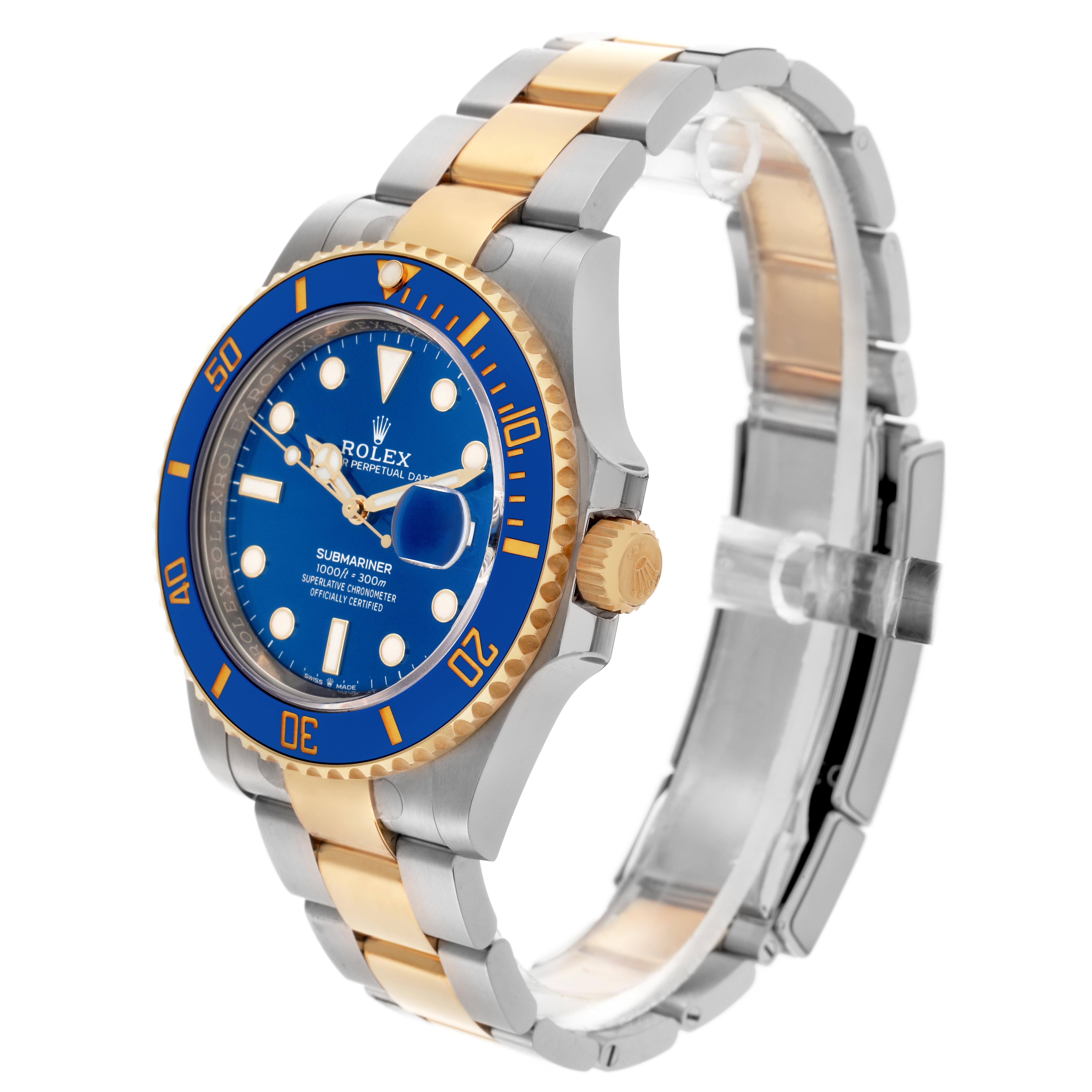 The Rolex Submariner 126613 Men's Steel and Gold (two tone) Blue Dial 126613 Men's Steel and Gold (two tone) Blue Dial is shown at a slight angle highlighting the face, bezel, crown, and bracelet.