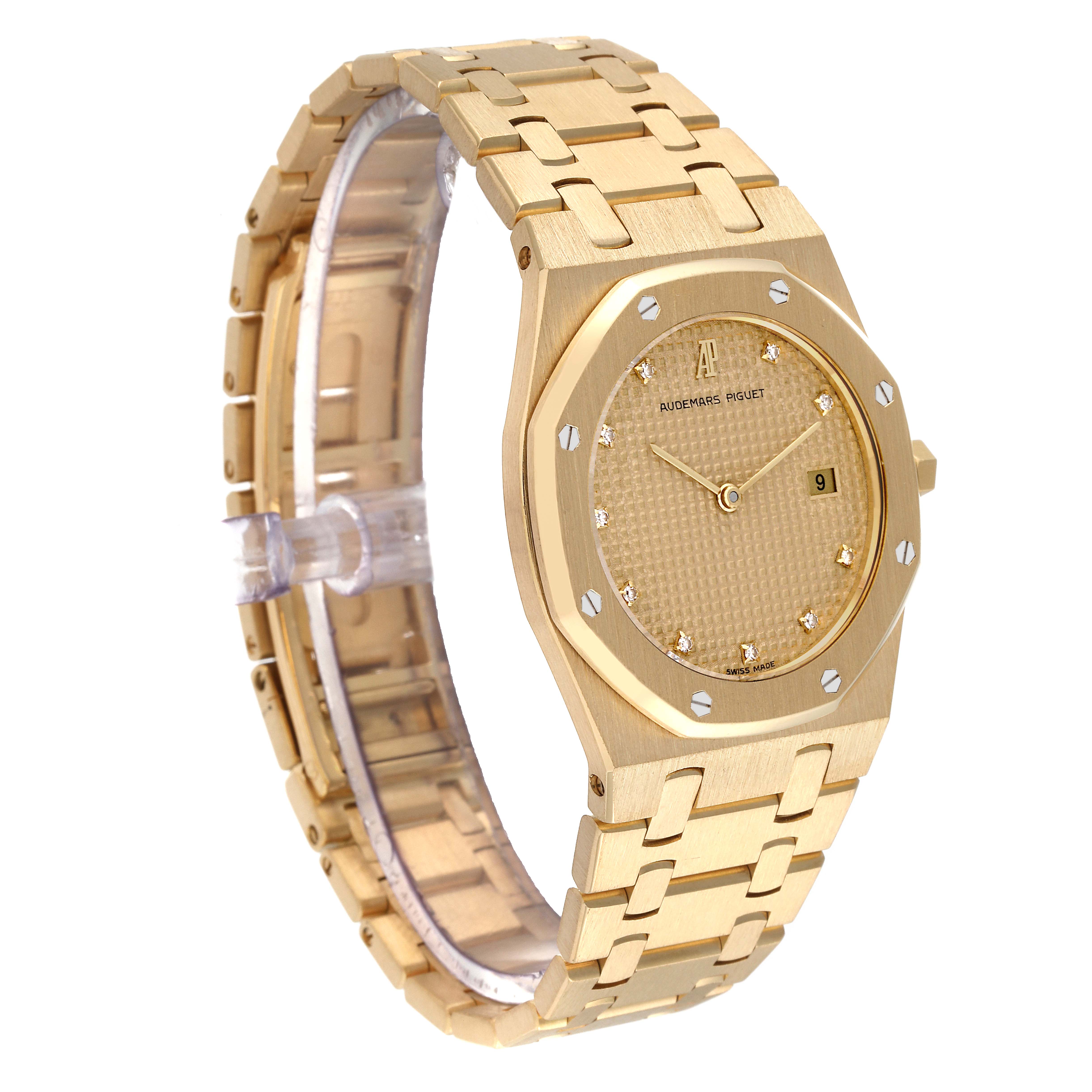 The image shows the Audemars Piguet Royal Oak 56303 Men's Yellow Gold Champagne Dial 56303 Men's Yellow Gold Champagne Dial watch at a slight side angle, displaying the face, bezel, and bracelet.