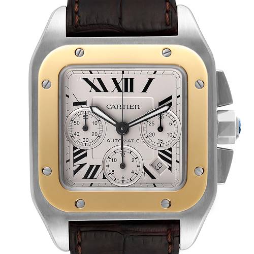 Photo of Cartier Santos 100 Steel Yellow Gold Chronograph Mens Watch W20091X7