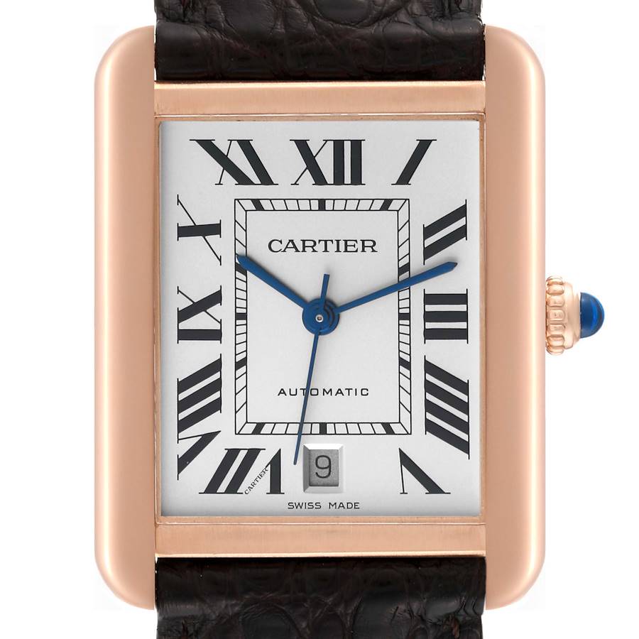 Cartier Tank Solo XL Rose Gold Steel Silver Dial Mens Watch W5200026 Card SwissWatchExpo