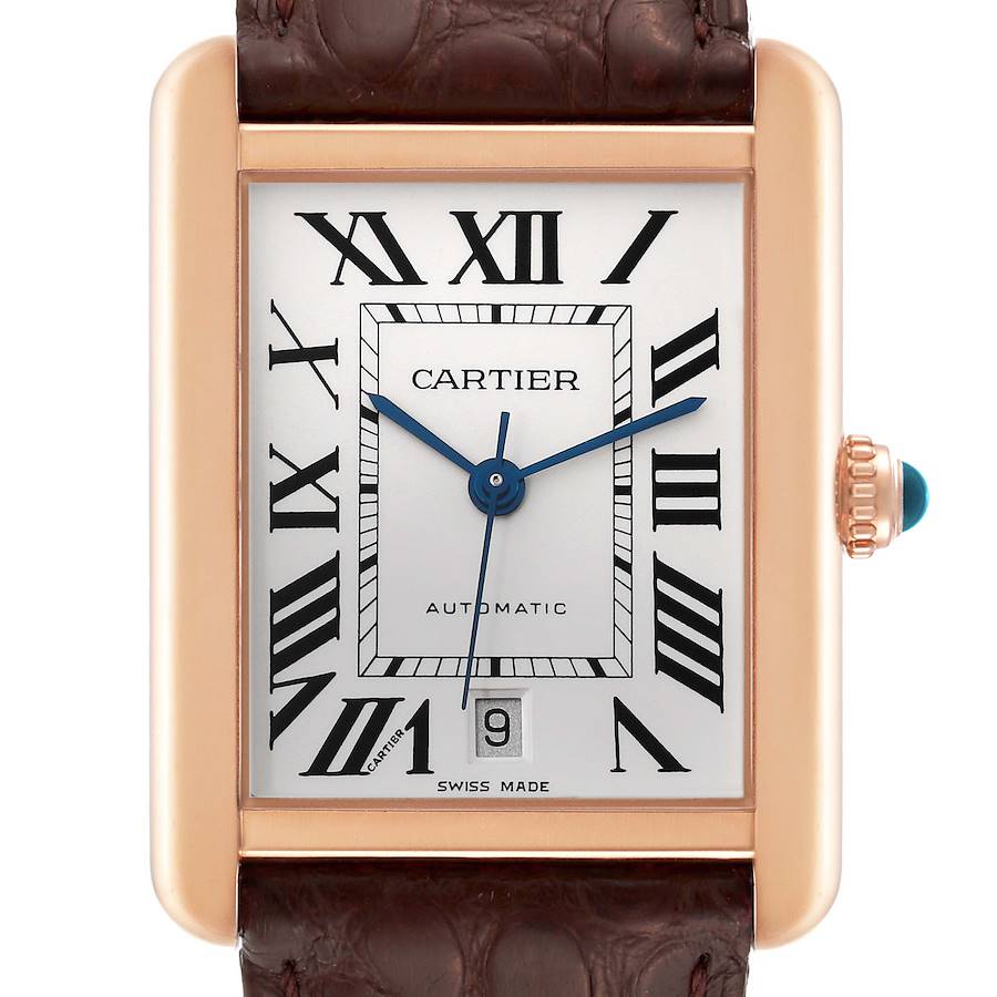 Cartier Tank Solo XL Rose Gold Steel Silver Dial Mens Watch W5200026 Card SwissWatchExpo