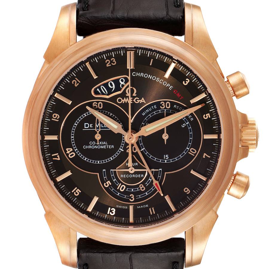 Omega DeVille Chronoscope GMT Rose Gold Watch 422.53.44.52.13.001 Box Card SwissWatchExpo