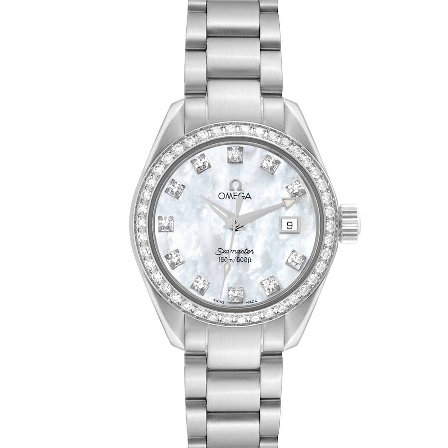 Omega Seamaster Aqua Terra Mother of Pearl Diamond Steel Ladies Watch 2579.75.00 SwissWatchExpo