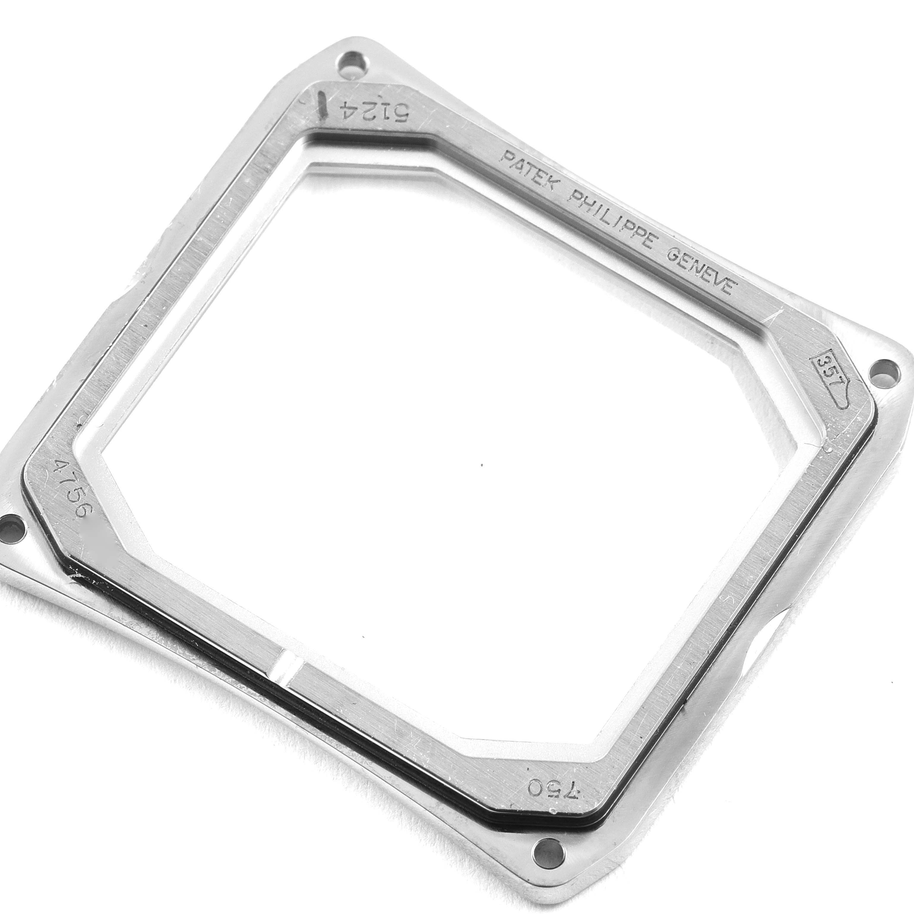 This image shows a top-down view of the watch casing for the Patek Philippe Gondolo 5124G-001 Men's White Gold Pink Dial 5124G-001 Men's White Gold Pink Dial model.