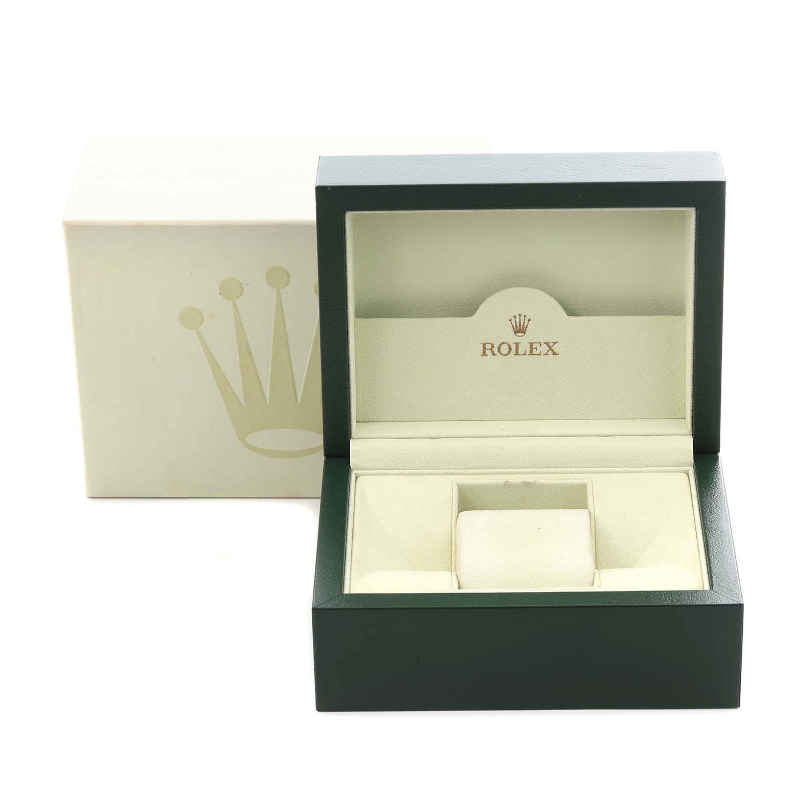 The image shows an open Rolex Air-King 114234 Men's Stainless Steel Silver Dial 114234 Men's Stainless Steel Silver Dial watch box and outer logo box, emphasizing the packaging rather than the watch.
