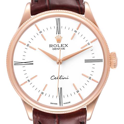 Photo of Rolex Cellini Time White Dial Rose Gold Mens Watch 50505 Box Card