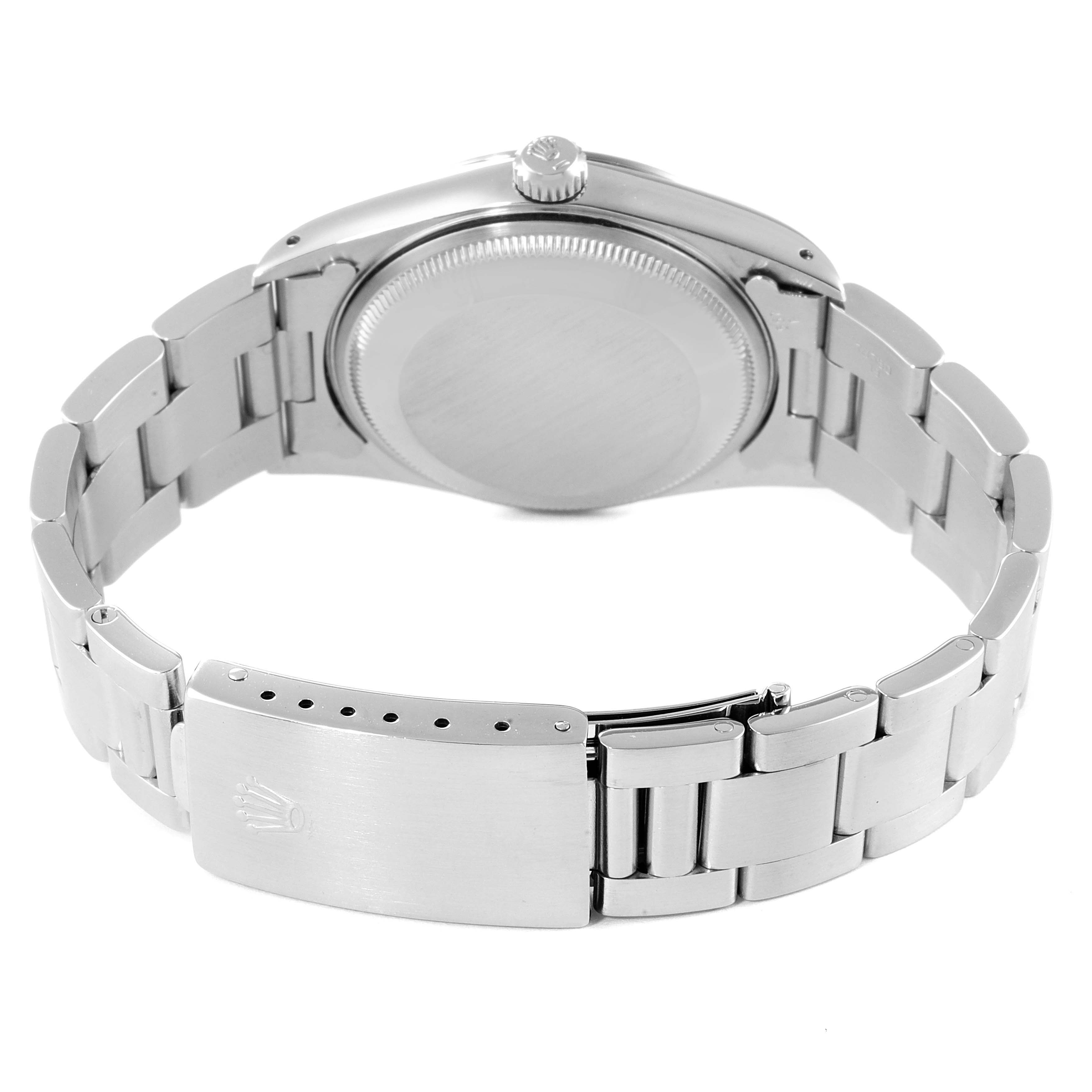 The image shows the back view of the Rolex Date 15200 Men's Stainless Steel Silver Dial 15200 Men's Stainless Steel Silver Dial model watch, focusing on the case back, bracelet, and clasp.