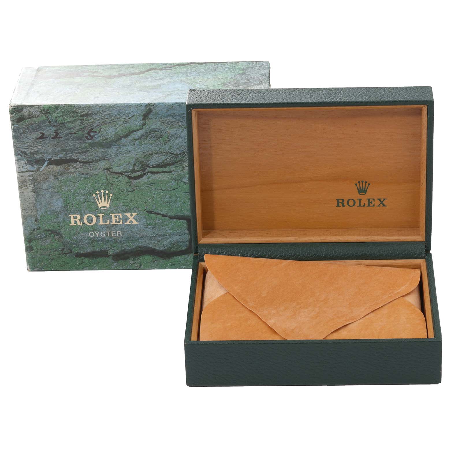 The image shows a Rolex Mid-Size 78240 Women's Stainless Steel Silver Dial 78240 Women's Stainless Steel Silver Dial watch box and outer packaging from an angled top view, with the box lid open.