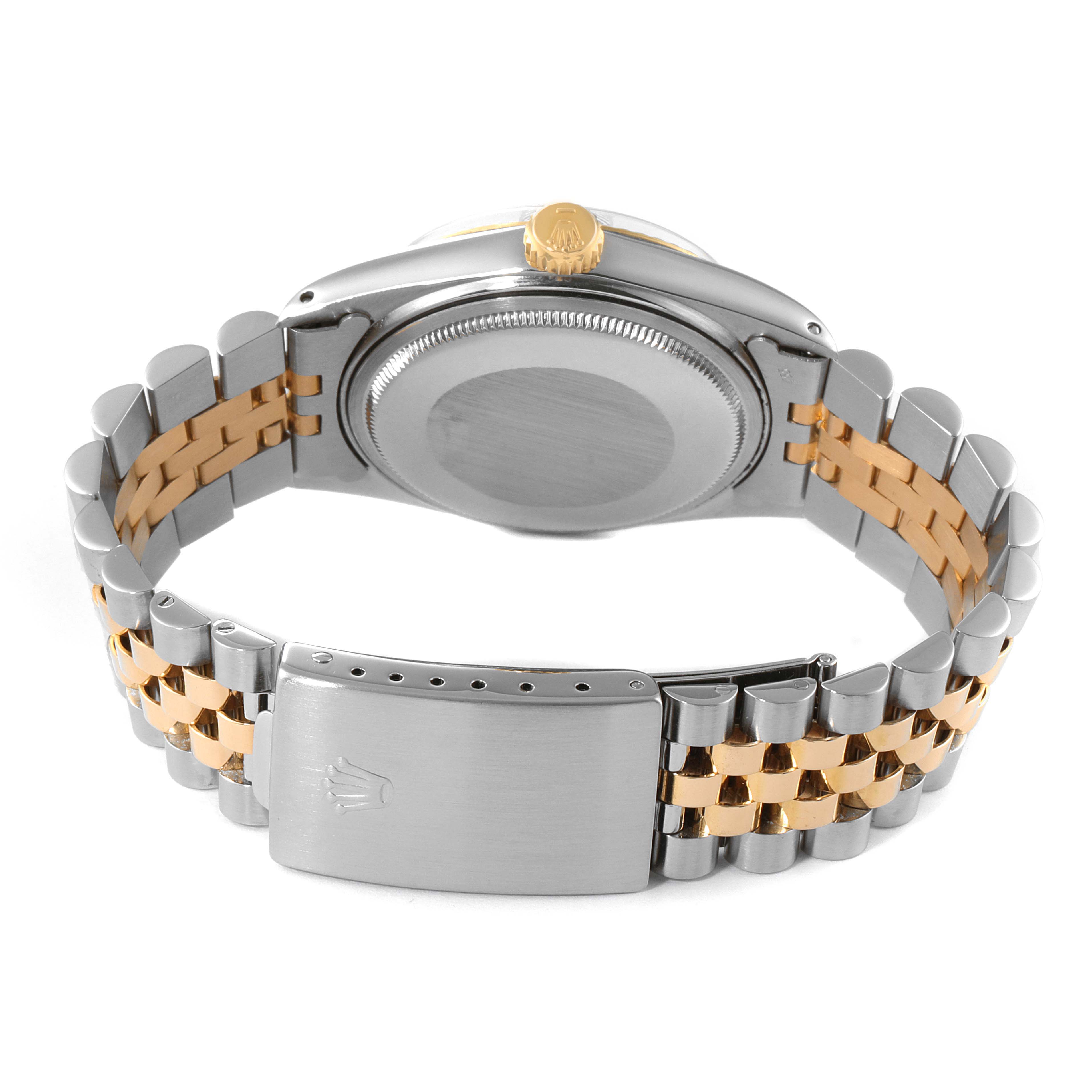 This image shows the back case and bracelet clasp of the Rolex Vintage Collection 16013 Men's Steel and Gold (two tone) Silver Dial 16013 Men's Steel and Gold (two tone) Silver Dial watch.