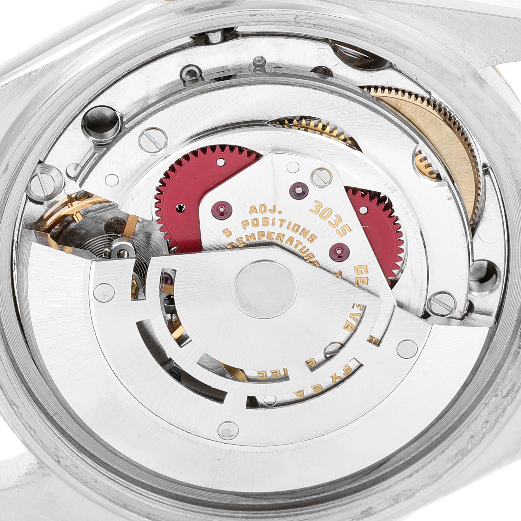 The image shows the inner mechanism of the Rolex Vintage Collection 16013 Men's Steel and Gold (two tone) Silver Dial 16013 Men's Steel and Gold (two tone) Silver Dial model watch from a close-up back angle.