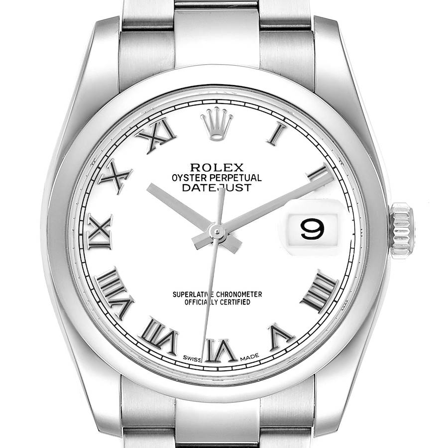 Rolex Datejust 36 White Roman Dial Steel Mens Watch 116200 Box Card SwissWatchExpo