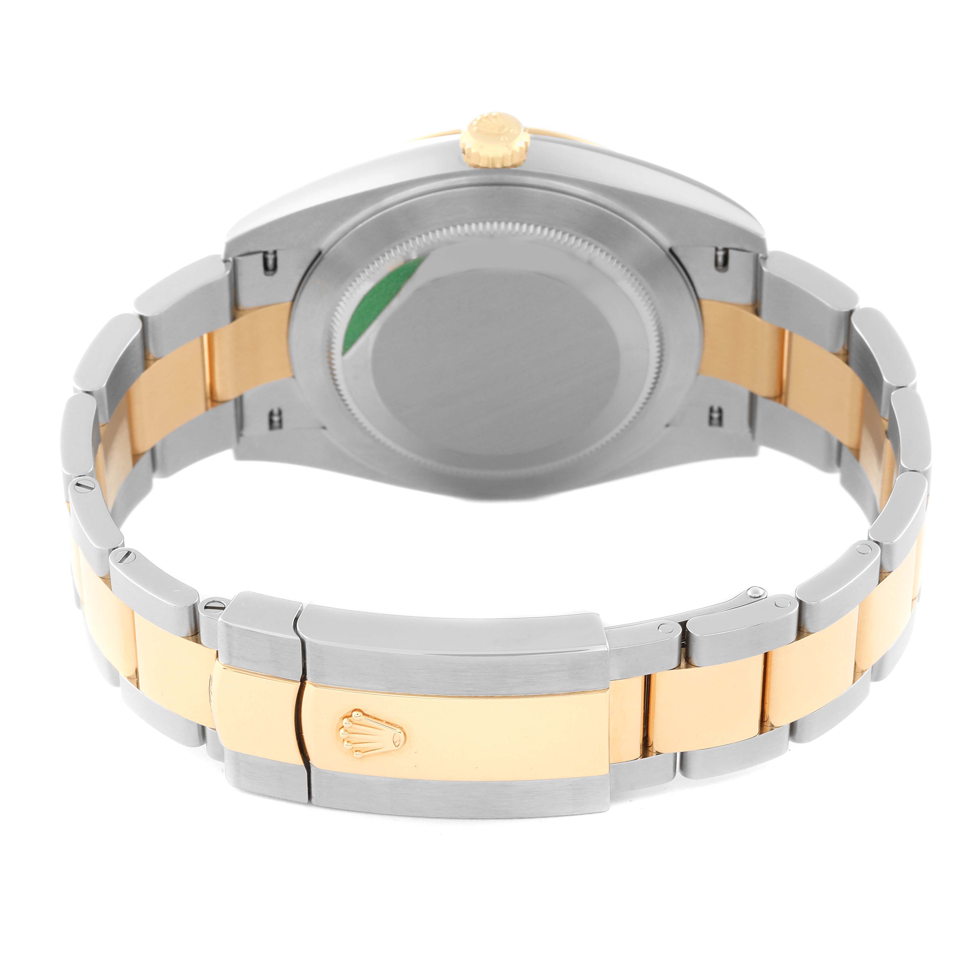 This image shows the back case and clasp of the Rolex Datejust 41 126333 Men's Steel and Gold (two tone) Silver Dial 126333 Men's Steel and Gold (two tone) Silver Dial, highlighting its two-tone metal bracelet.