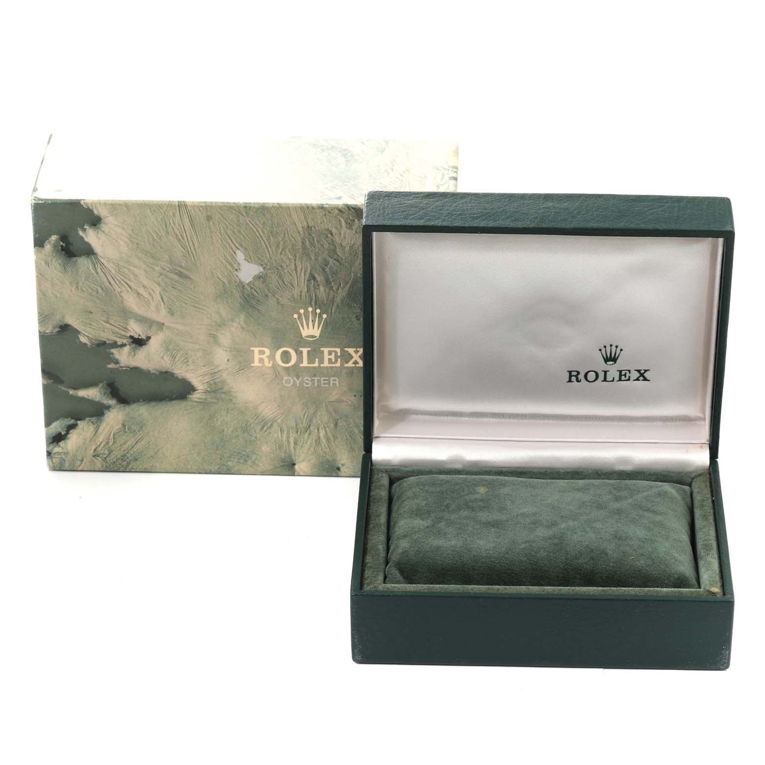 The image shows a Rolex Datejust 16233 Men's Steel and Gold (two tone) Champagne Dial 16233 Men's Steel and Gold (two tone) Champagne Dial box, including the outer cardboard and inner case with a pillow insert.