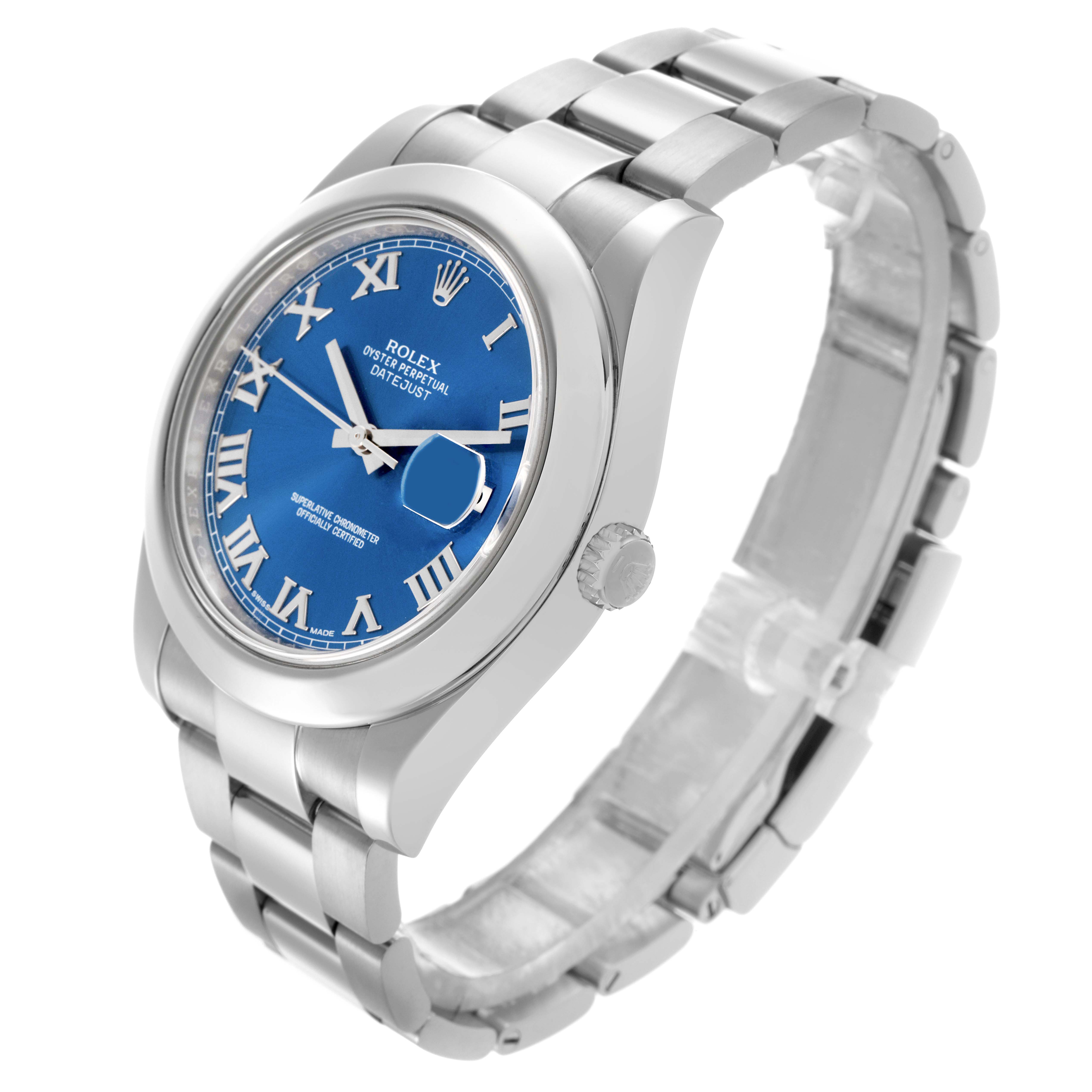 The Rolex Datejust 41 116300 Men's Stainless Steel Blue Dial 116300 Men's Stainless Steel Blue Dial is shown at a three-quarter angle, displaying the dial, bezel, crown, and bracelet.