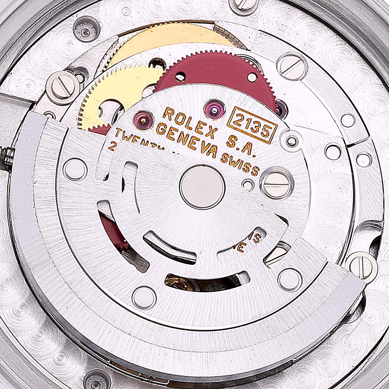 This is a close-up view of the movement mechanism inside the Rolex Mid-Size 68274 Women
s Stainless Steel Pink Dial 68274 Women
s Stainless Steel Pink Dial watch.