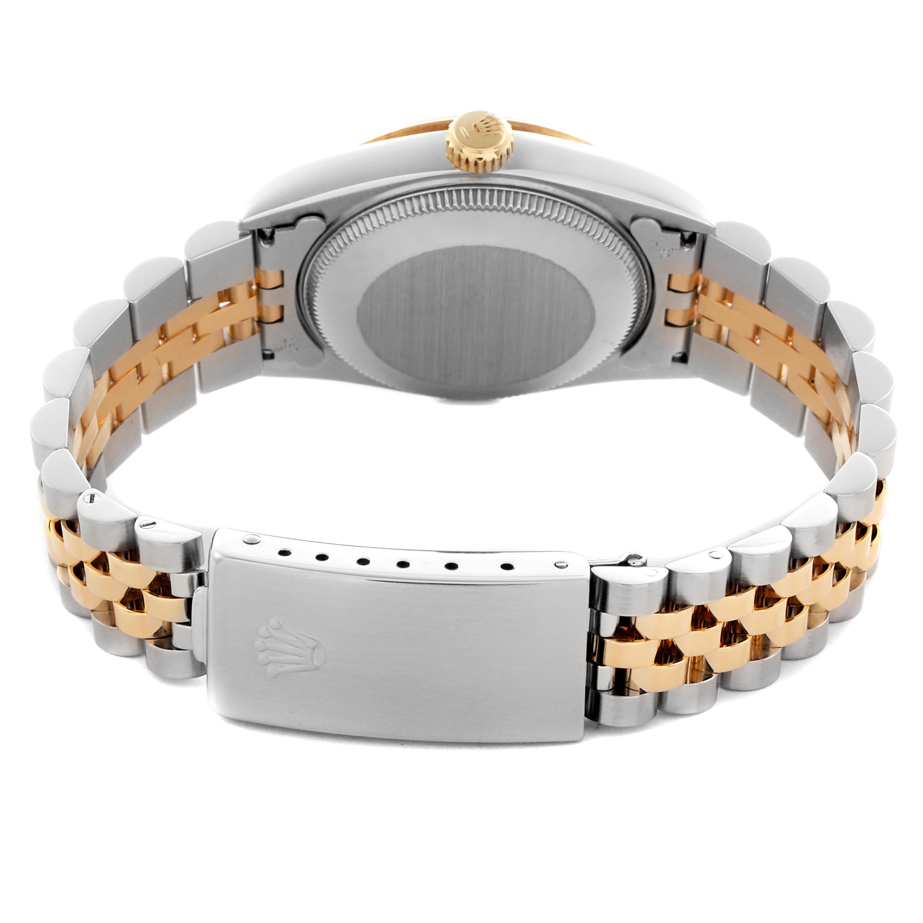 The image shows the back view of a Rolex Mid-Size 68273 Women's Steel and Gold (two tone) White Dial 68273 Women's Steel and Gold (two tone) White Dial model, featuring a two-tone bracelet and clasp, with the case back and crown visible.