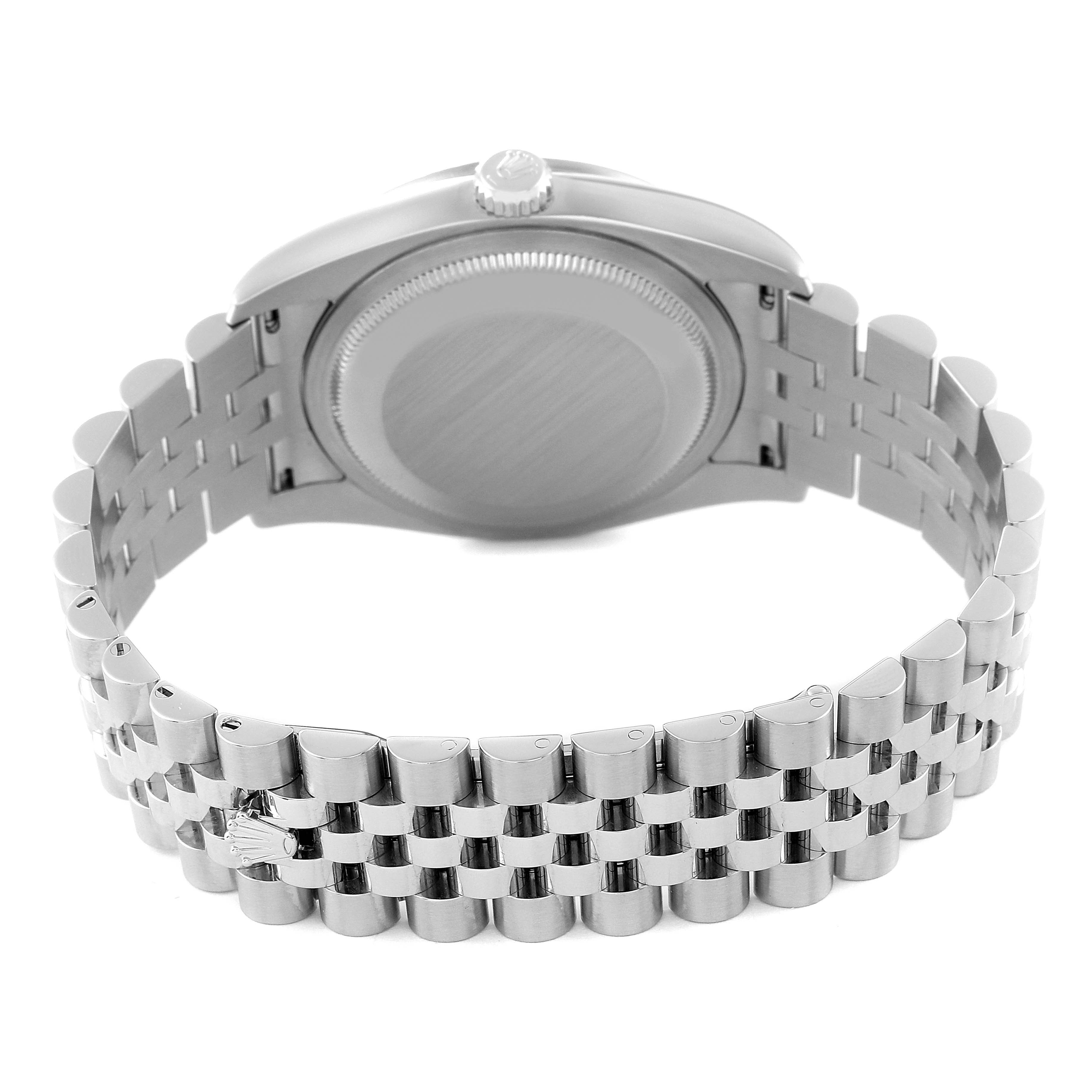 This image shows the back view of the Rolex Datejust 116244 Men's Stainless Steel Mother of Pearl Dial 116244 Men's Stainless Steel Mother of Pearl Dial watch, highlighting the case back and the Jubilee bracelet.