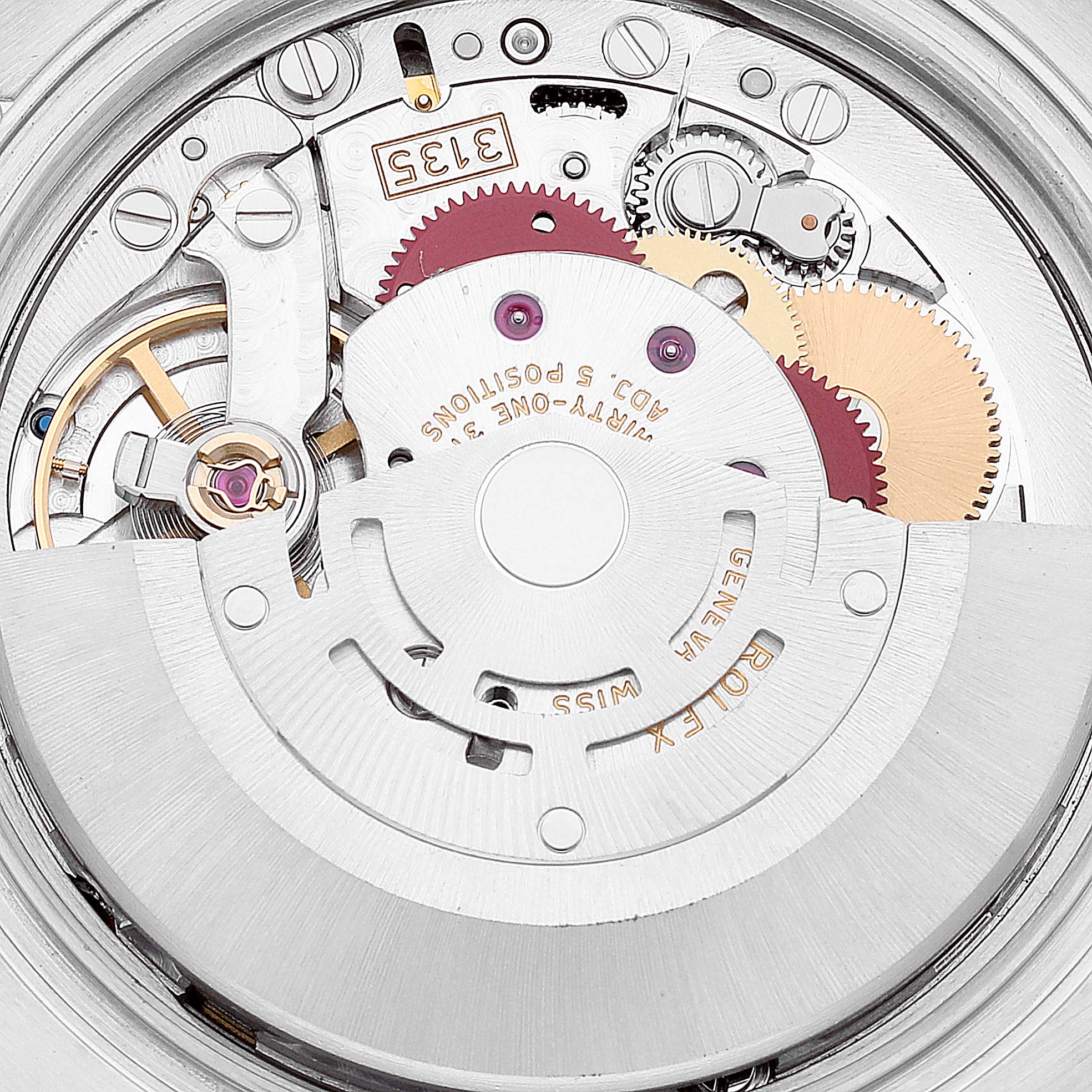 This image shows the internal mechanical movement of a Rolex Datejust 116244 Men's Stainless Steel Mother of Pearl Dial 116244 Men's Stainless Steel Mother of Pearl Dial model watch.
