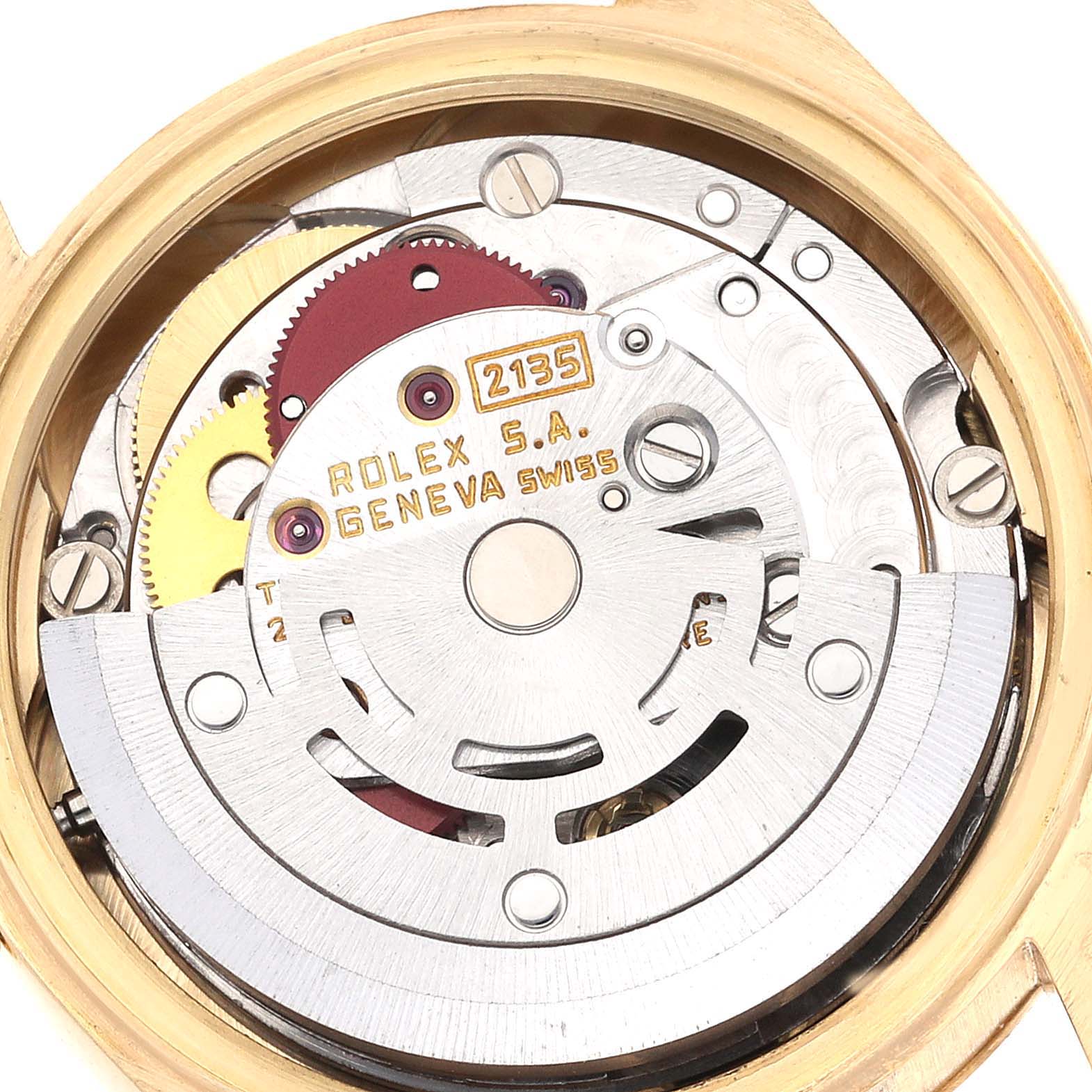 The image displays the movement mechanism of a Rolex President 69178 Women's Yellow Gold White Dial 69178 Women's Yellow Gold White Dial model watch.